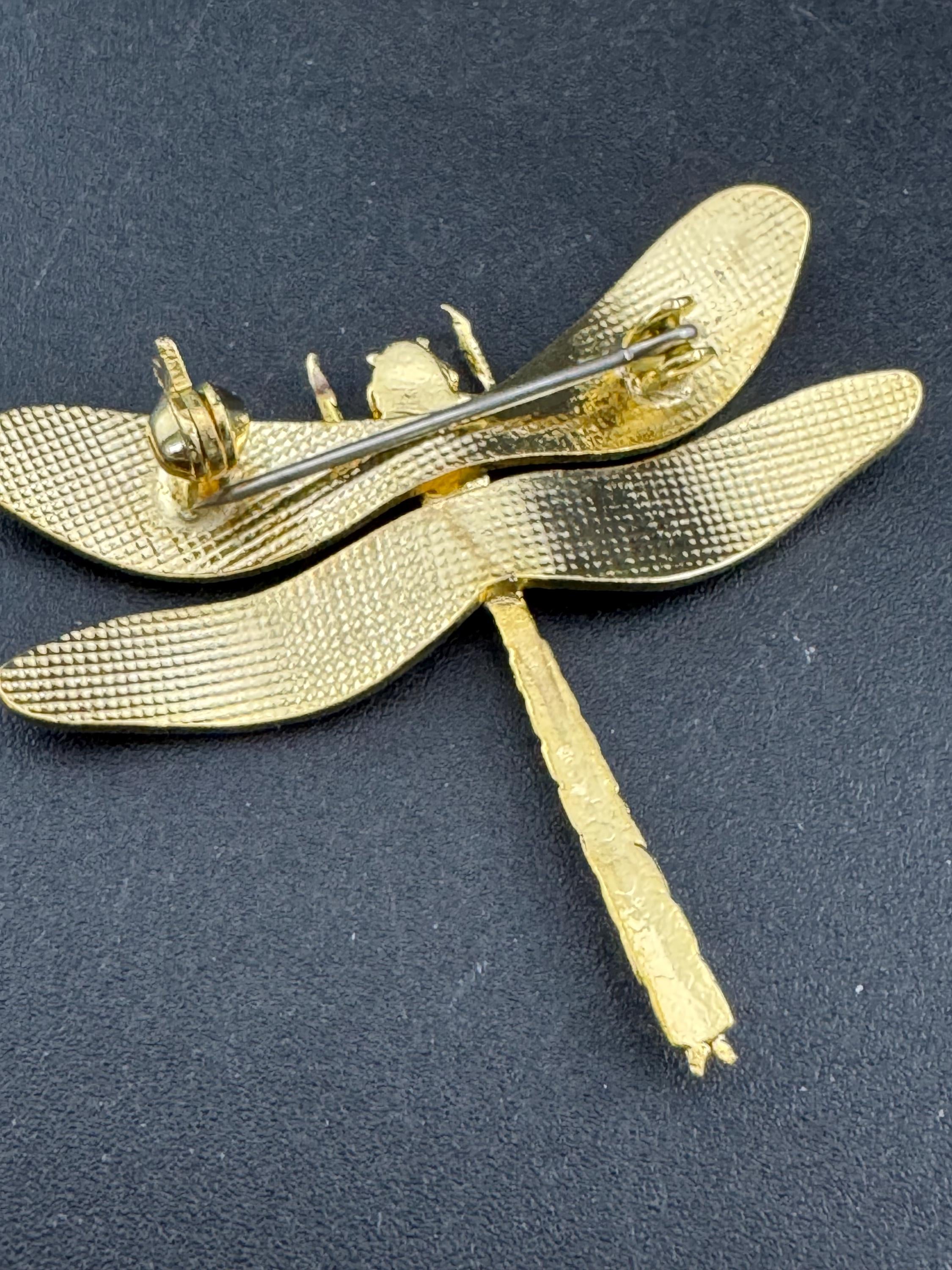 1980s Cloisonné Enamel Dragonfly Brooch: Navy, Green & Gold, Unused