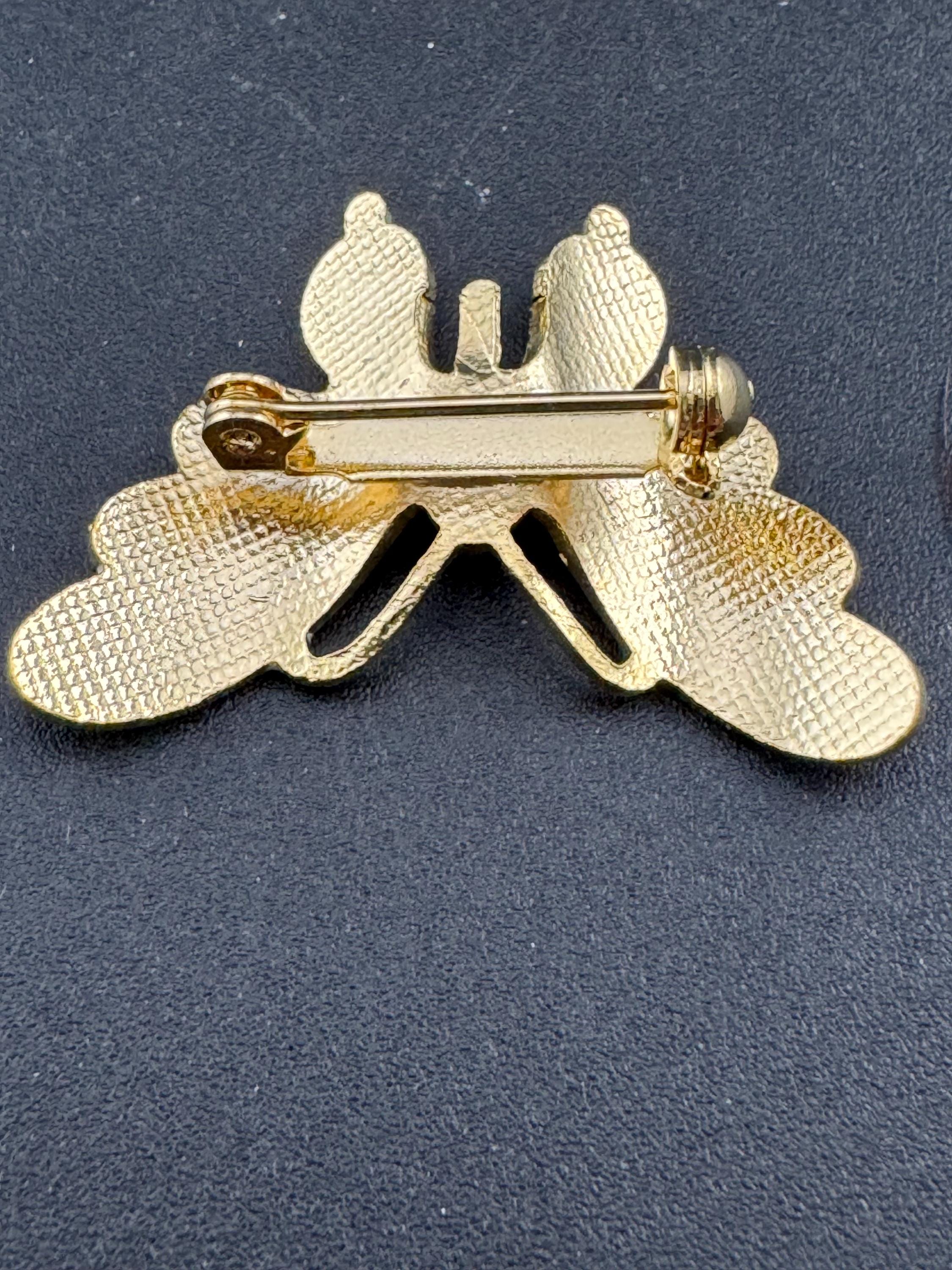 1980s Cloisonné Enamel Butterfly Brooch: Navy, Black & Gold, Unused