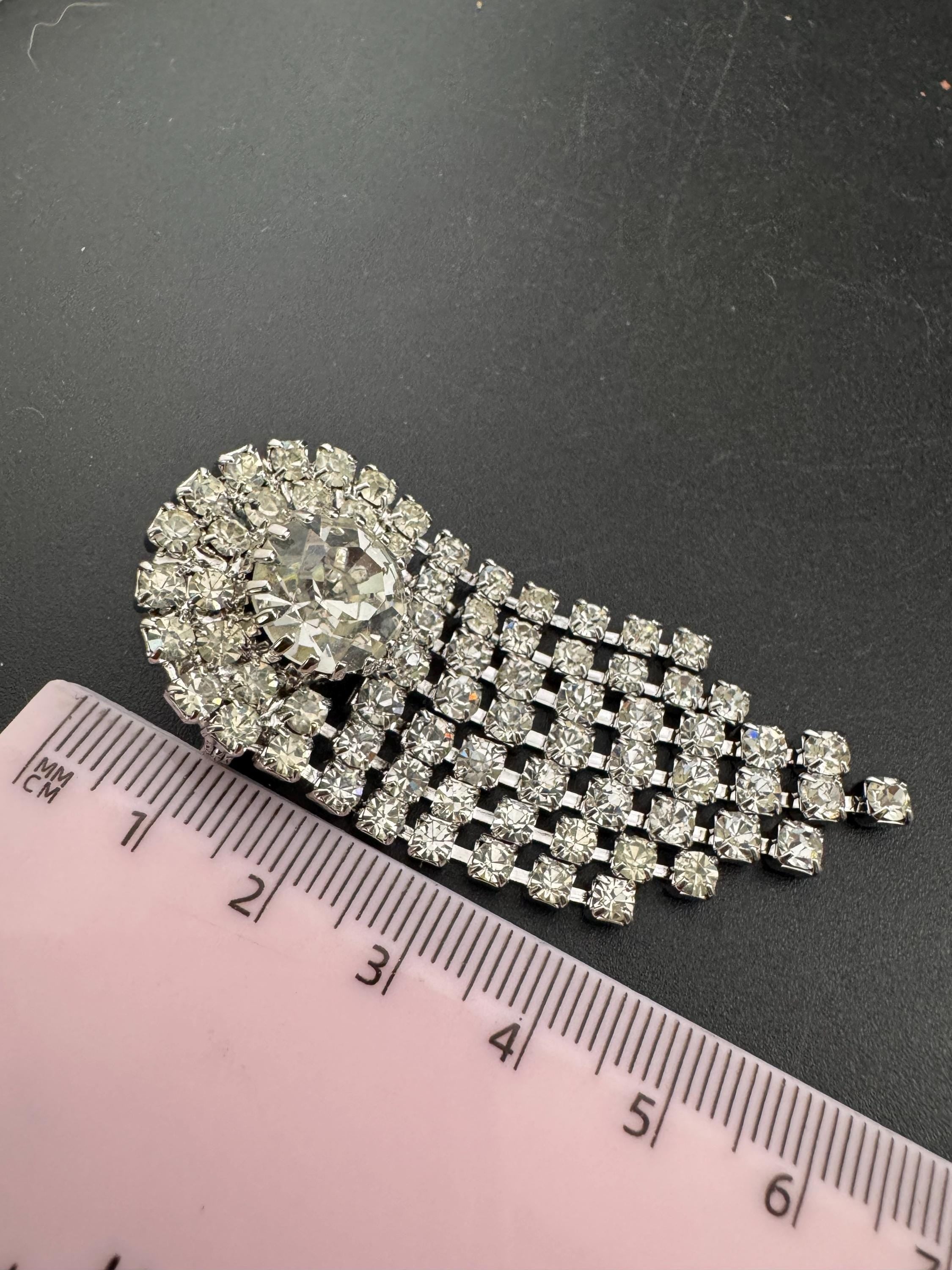 1980s Swarovski Diamanté Tassel Brooch: Art Deco Silver Tone