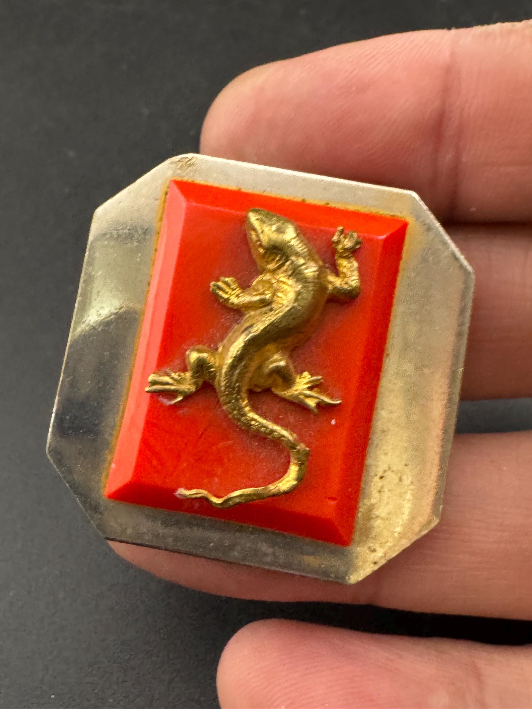 Vintage Galalith Lizard Brooch: French Jean Painlevé Style