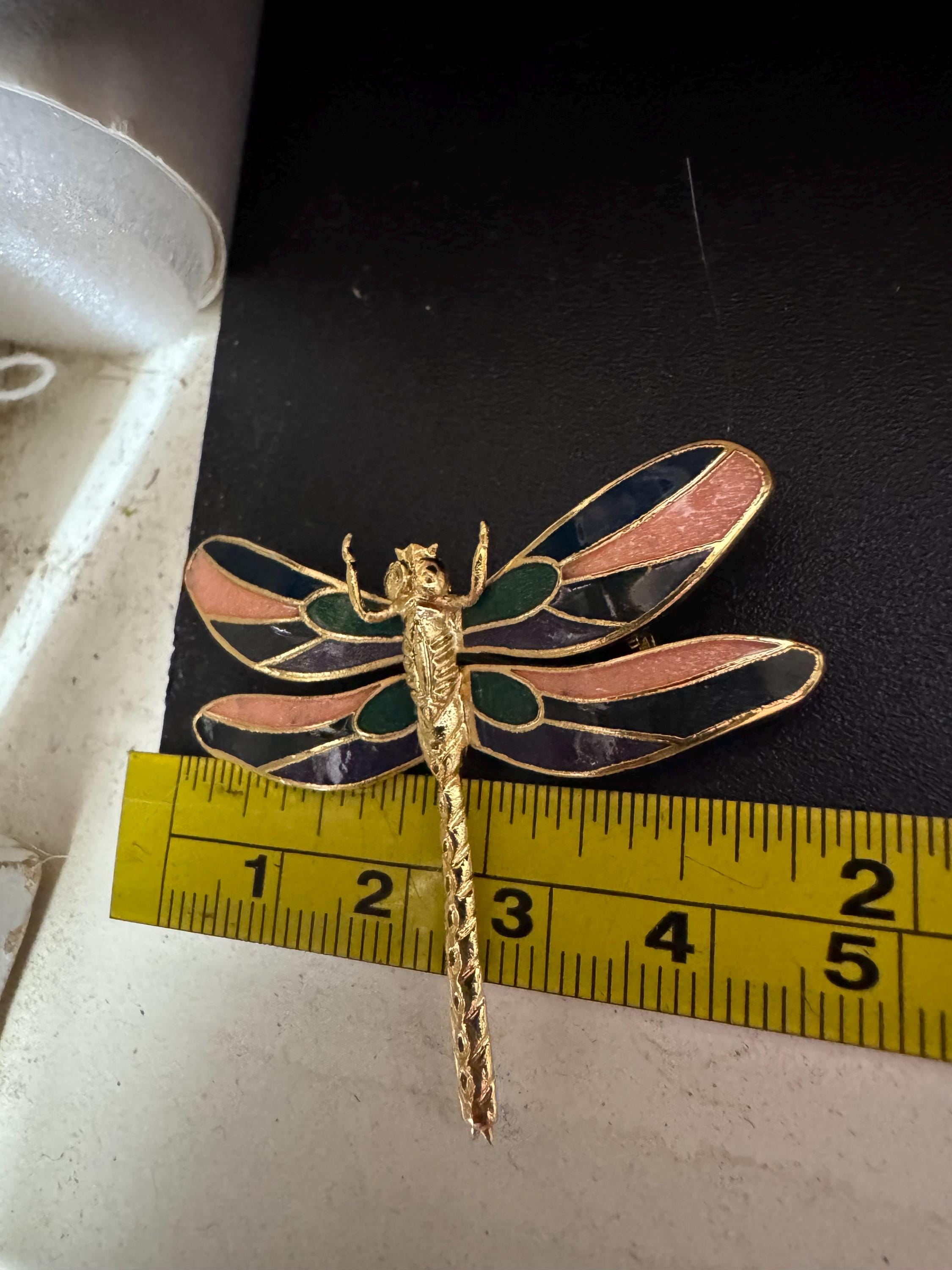 1980s Cloisonné Enamel Dragonfly Brooch: Purple, Green & Pink - Unused Shop Stock