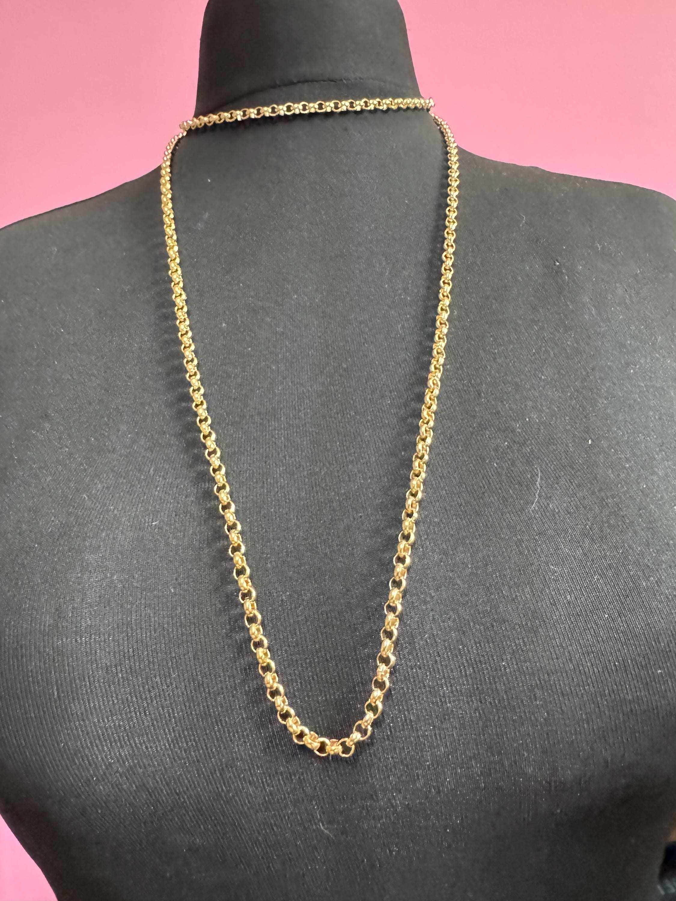 Vintage 80s Gold Plated Belcher Chain Necklace: 120cm Long