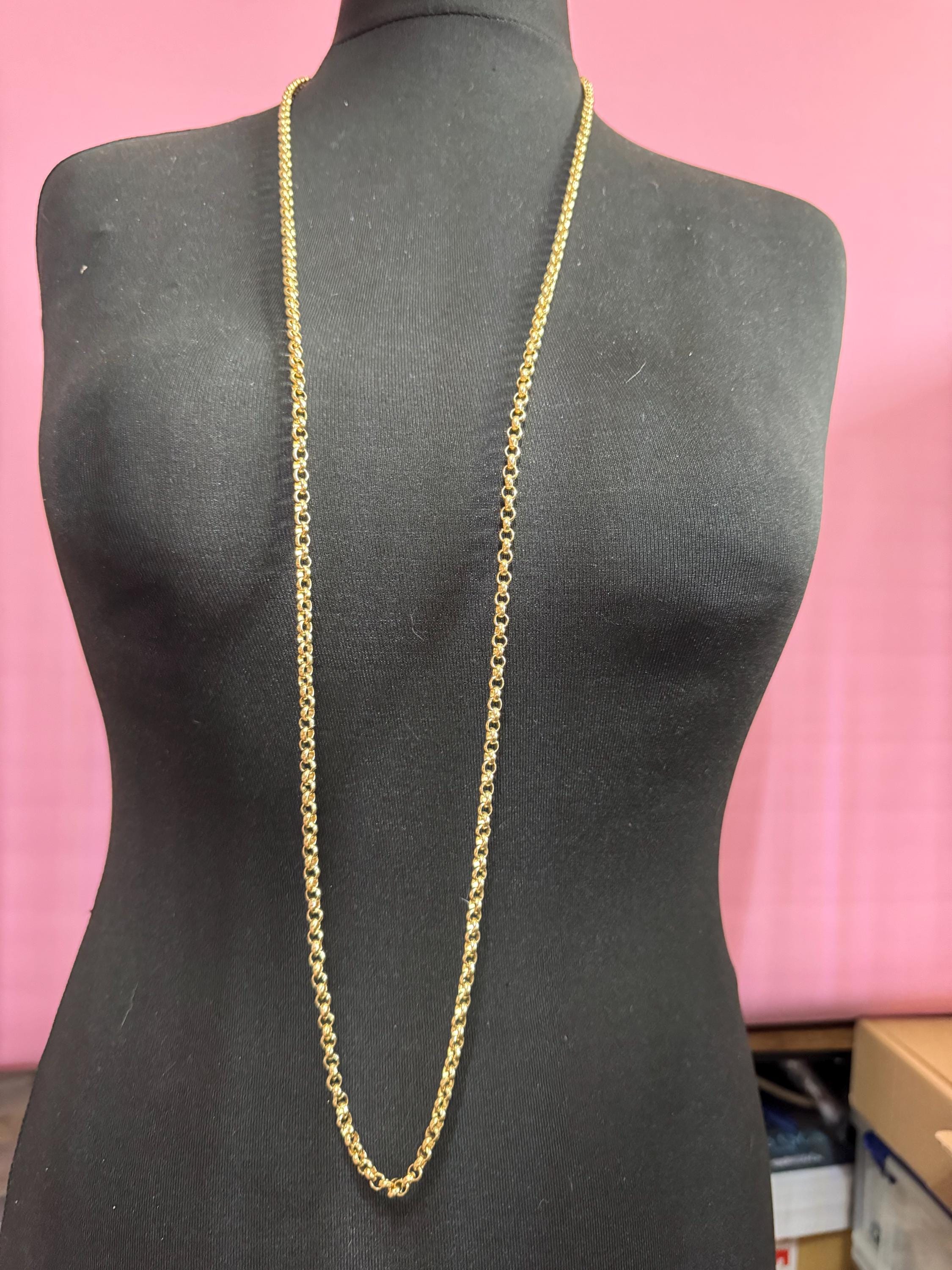 Vintage 80s Gold Plated Belcher Chain Necklace: 120cm Long