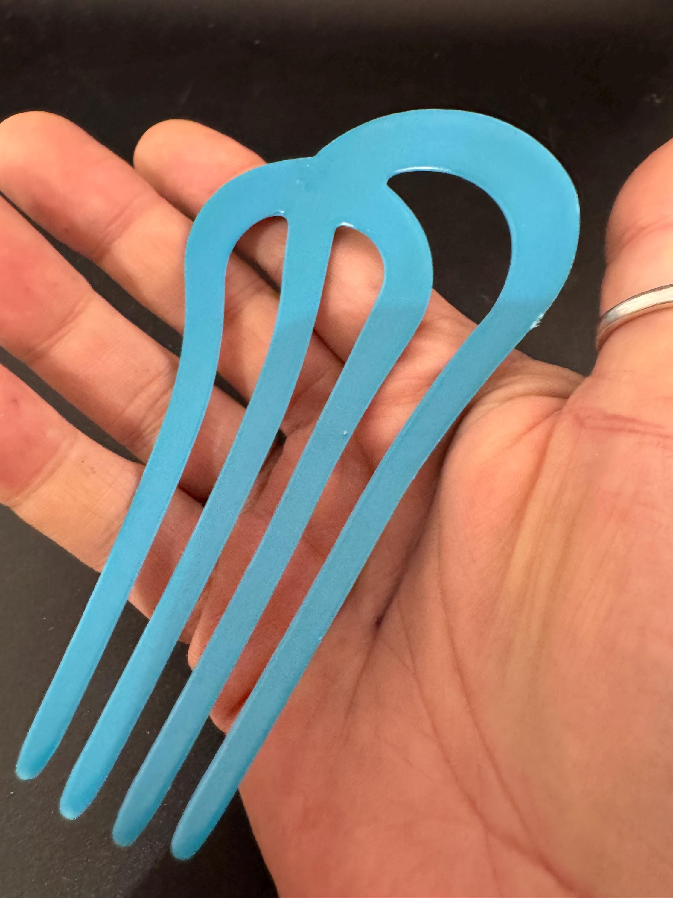 Vintage Blue Celluloid Hair Comb: Bridal Chignon Pin