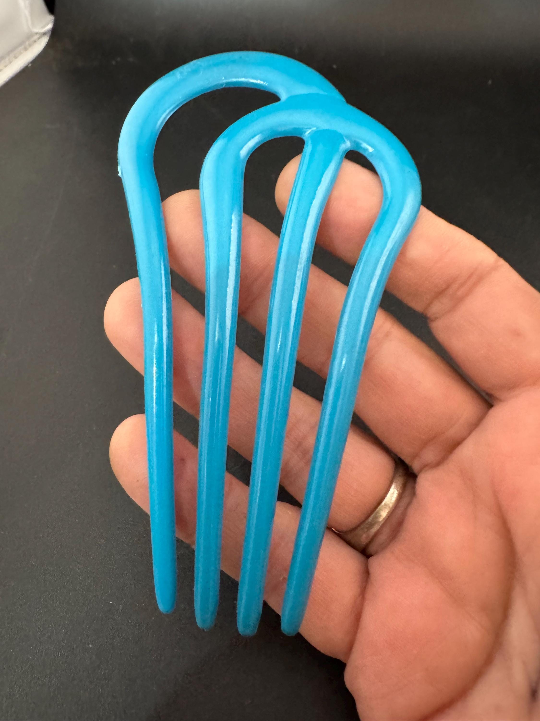 Vintage Blue Celluloid Hair Comb: Bridal Chignon Pin