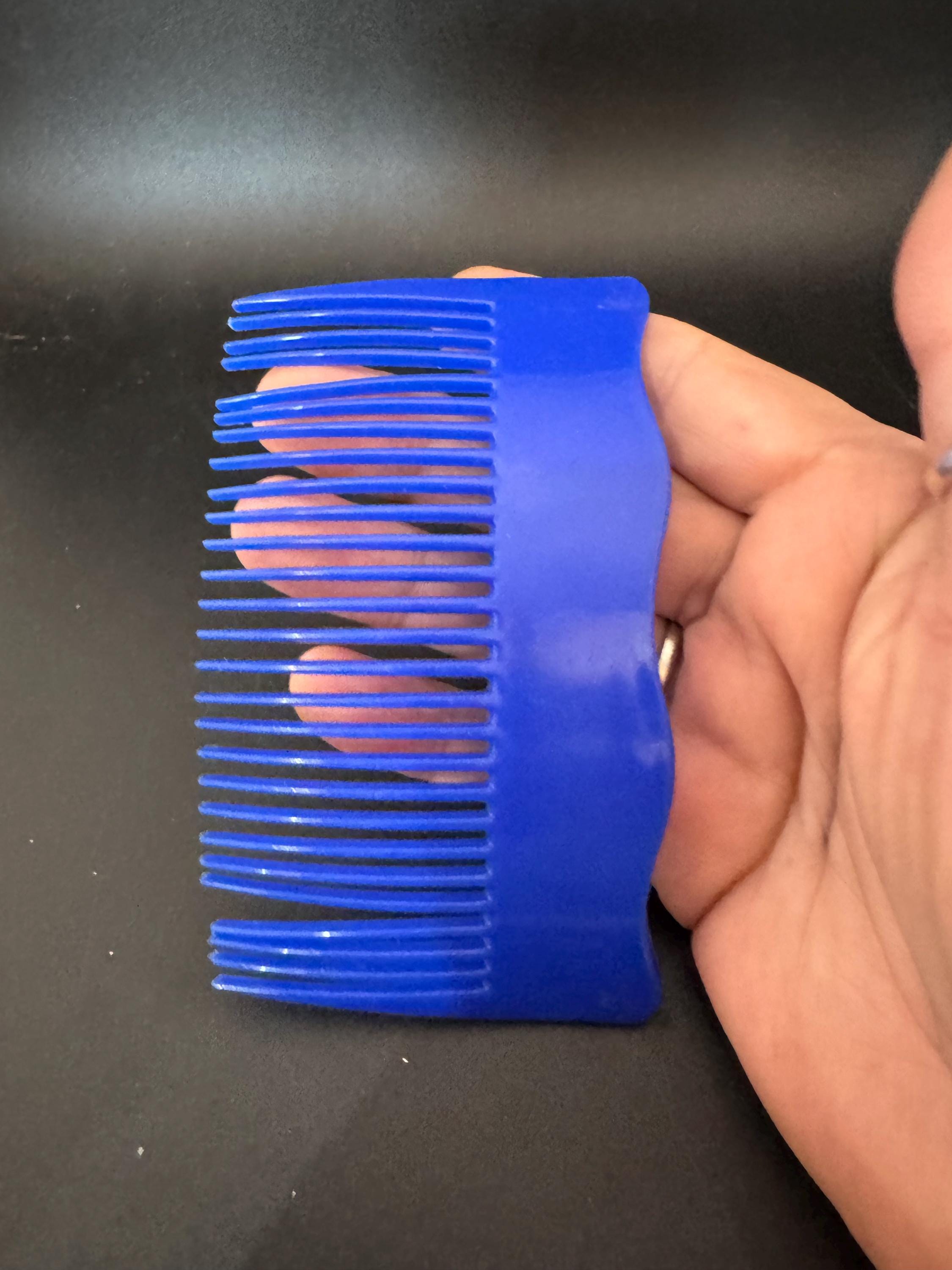 Vintage wide bright blue plastic hair comb