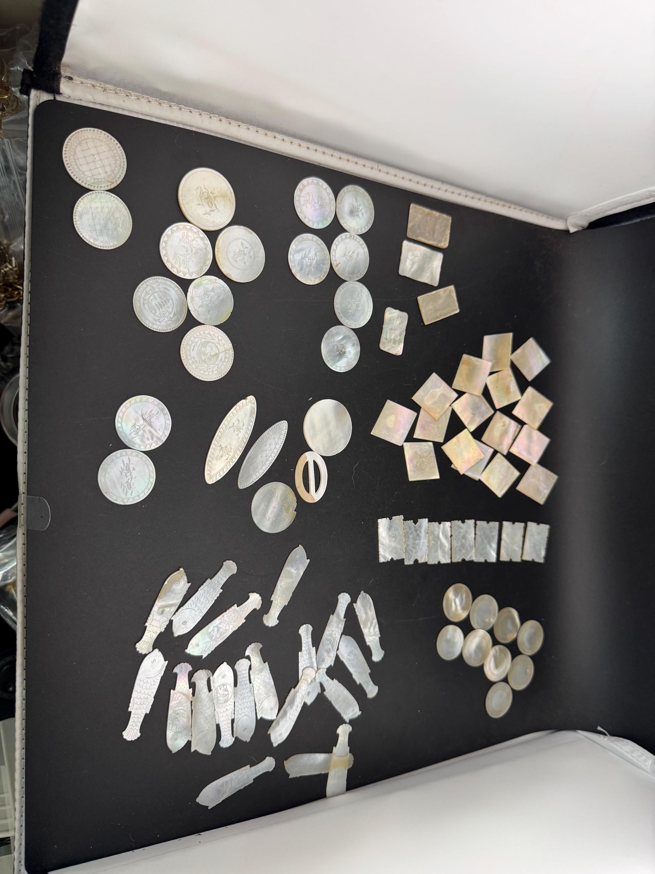 price per piece antique mother of pearl Chinese fish gaming counters circa 17-1800s ideal for jewellery upcycle project Quing dynasty