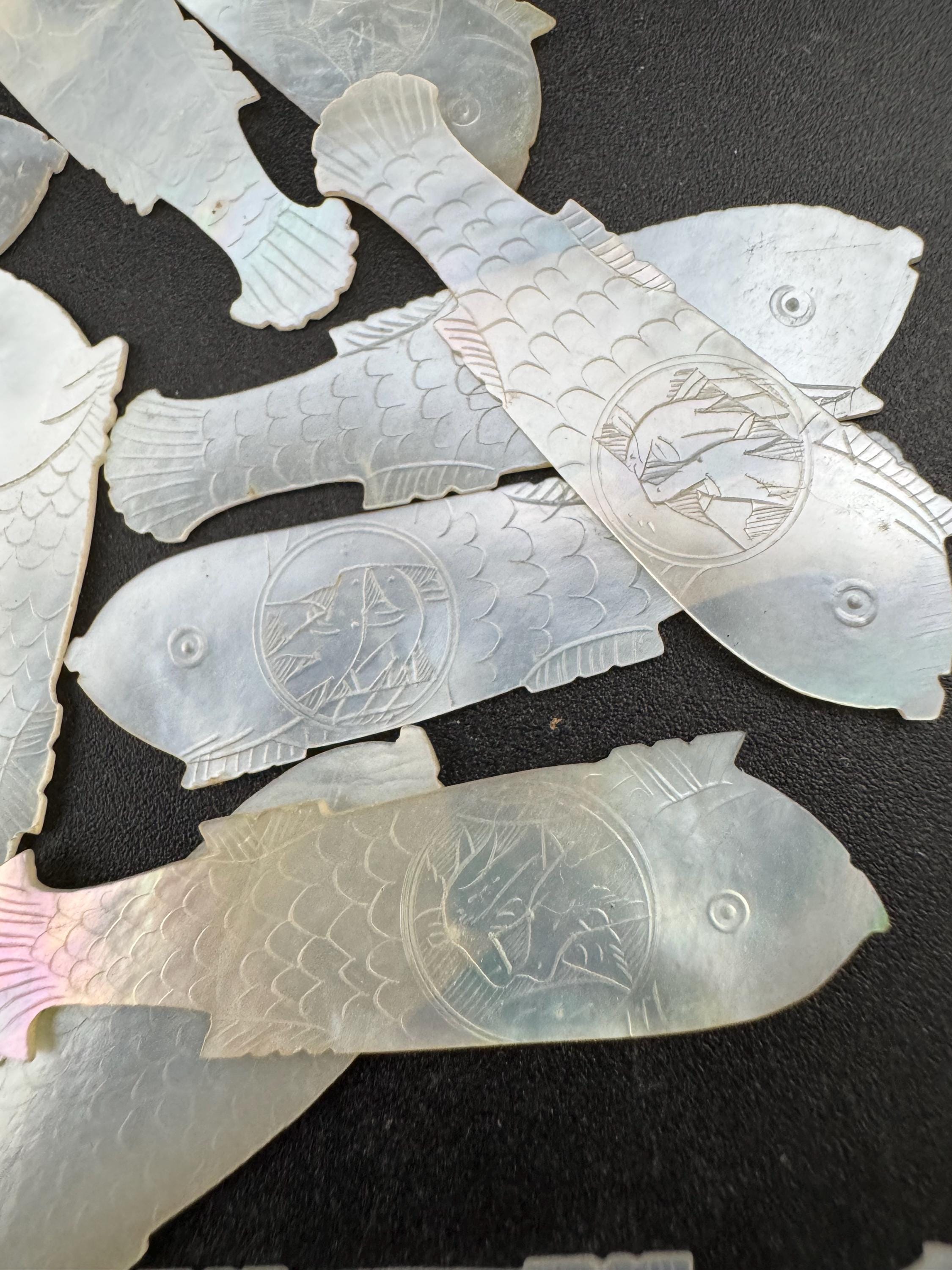 price per piece antique mother of pearl Chinese fish gaming counters circa 17-1800s ideal for jewellery upcycle project Quing dynasty