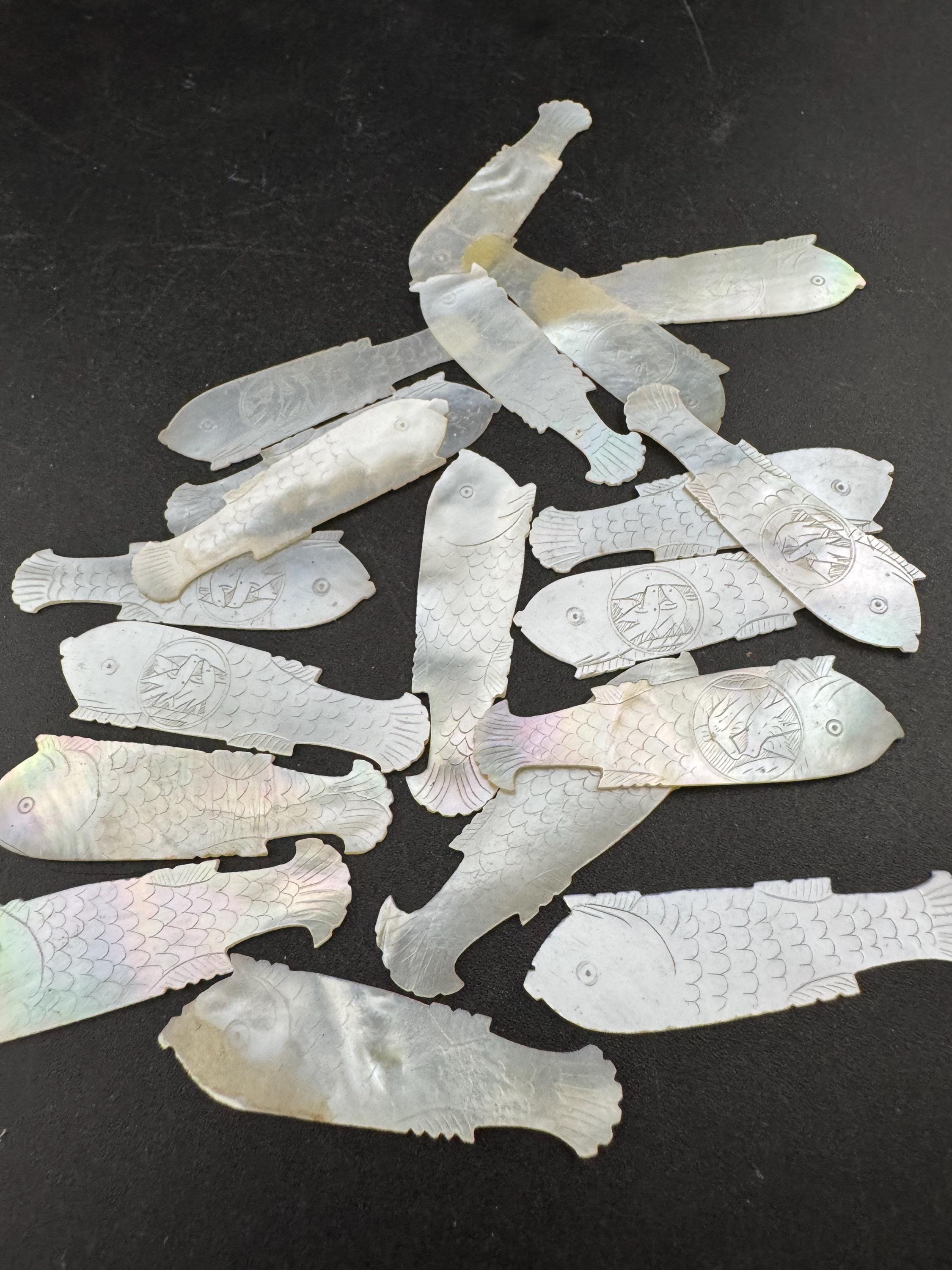 price per piece antique mother of pearl Chinese fish gaming counters circa 17-1800s ideal for jewellery upcycle project Quing dynasty