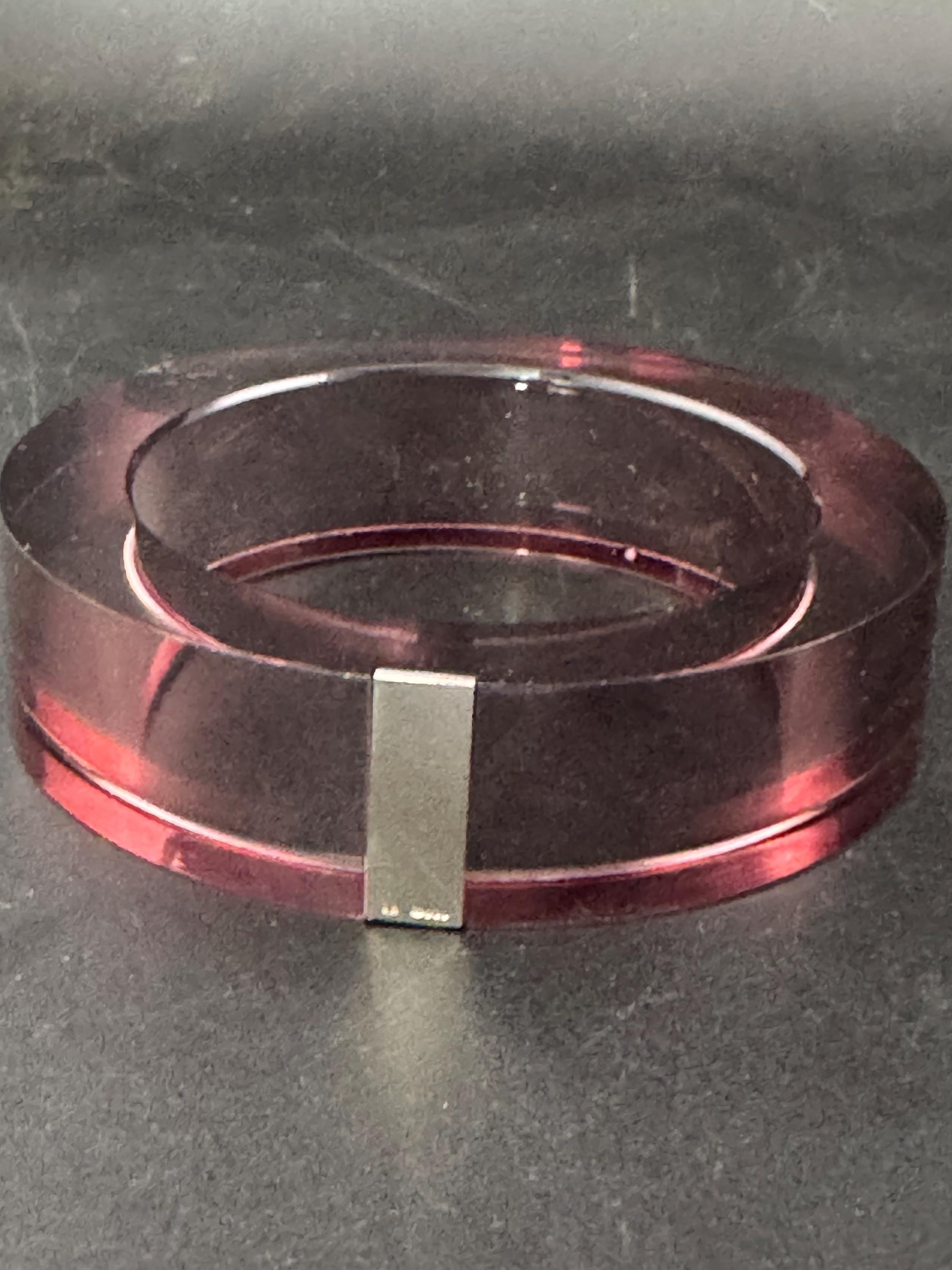 Pink Acrylic Bangle: Sterling Silver Band, Hallmarks - BLOCK Studio