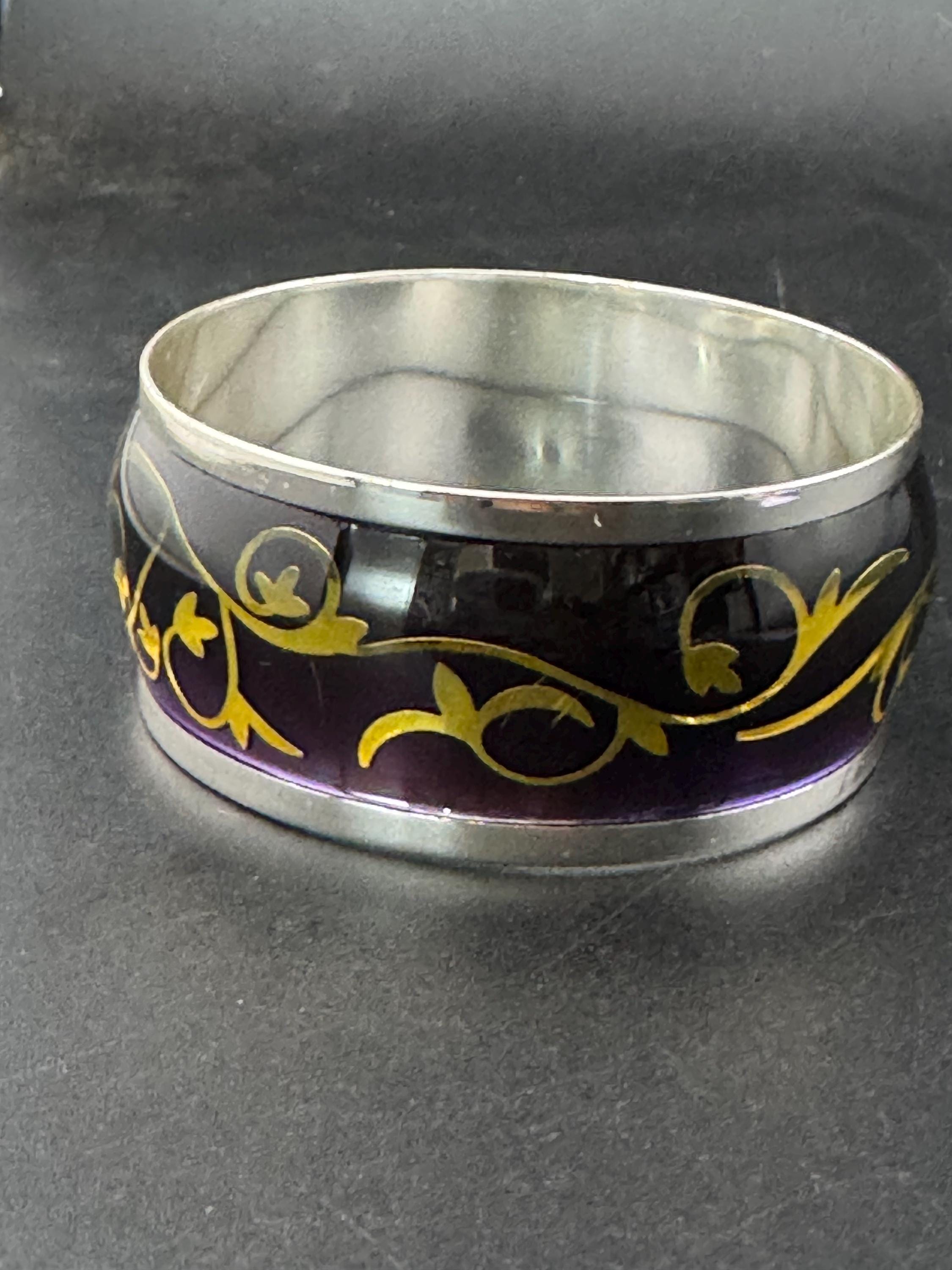 Signed Newbridge Silverware Bangle: Purple, Silver & Gold Modernist Design