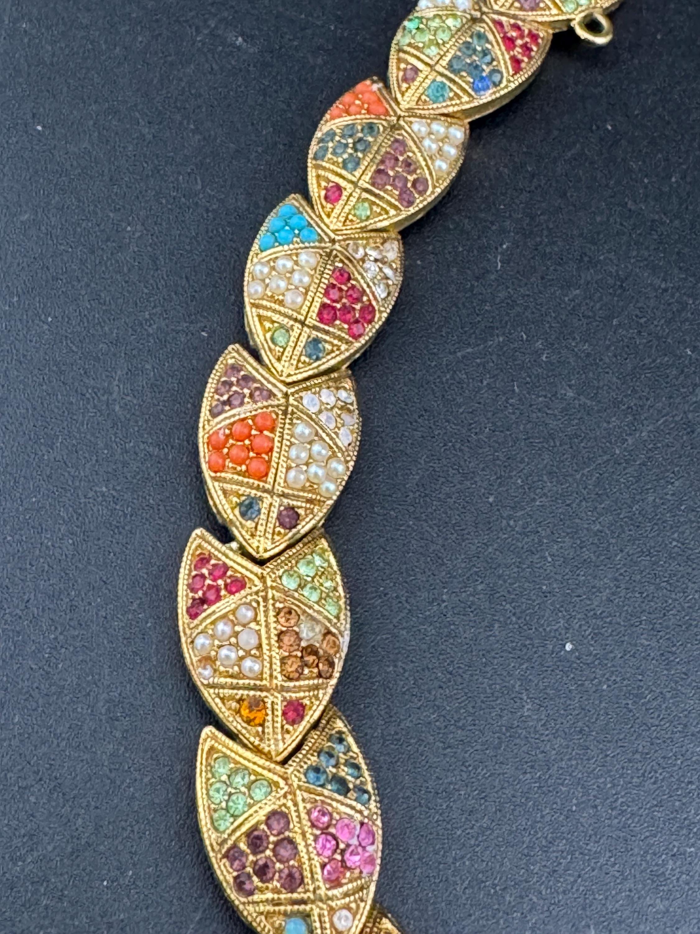 Vintage D’orlan Susan Caplan 22ct triple gold plated rainbow Swarovski crystal bracelet, signed