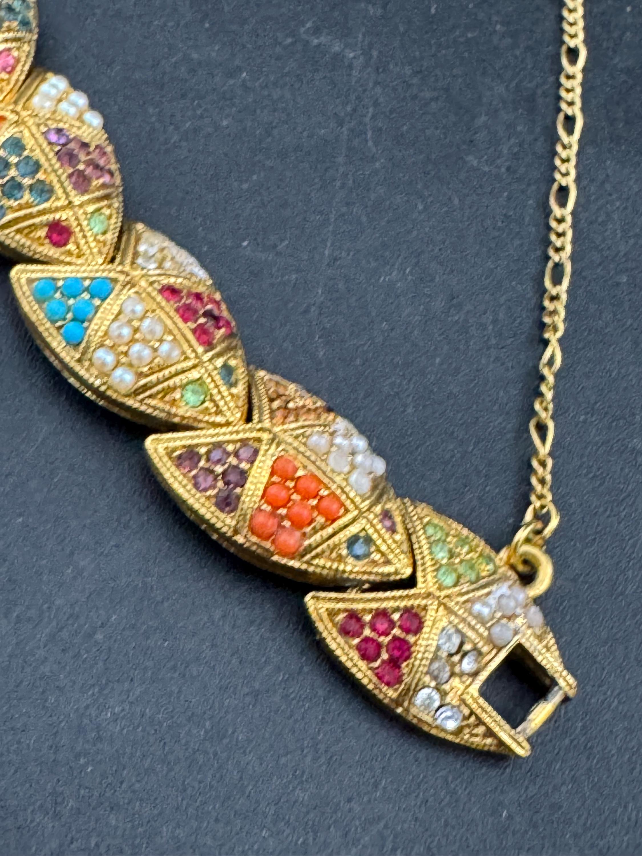 Vintage D’orlan Susan Caplan 22ct triple gold plated rainbow Swarovski crystal bracelet, signed