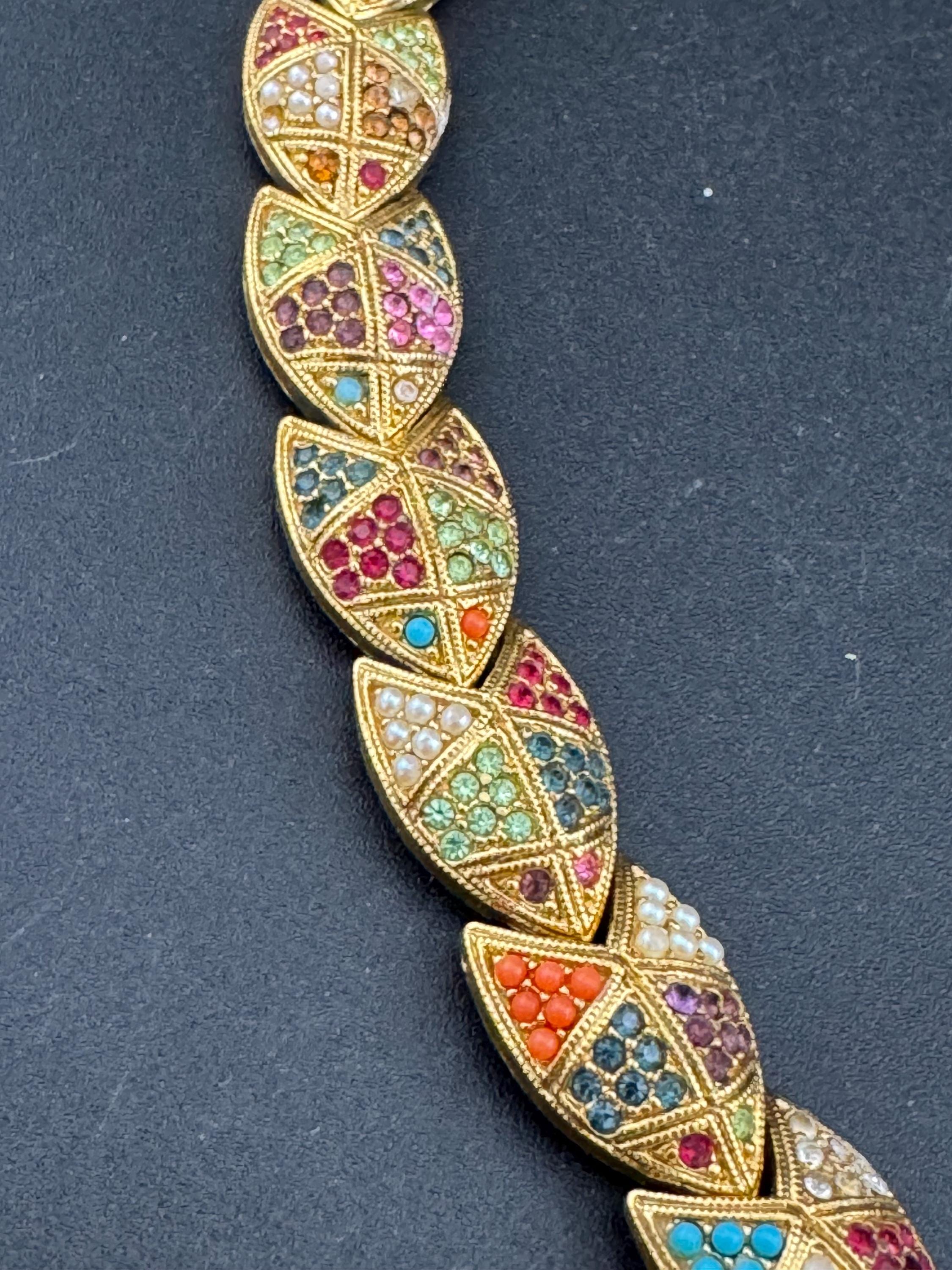 Vintage D’orlan Susan Caplan 22ct triple gold plated rainbow Swarovski crystal bracelet, signed