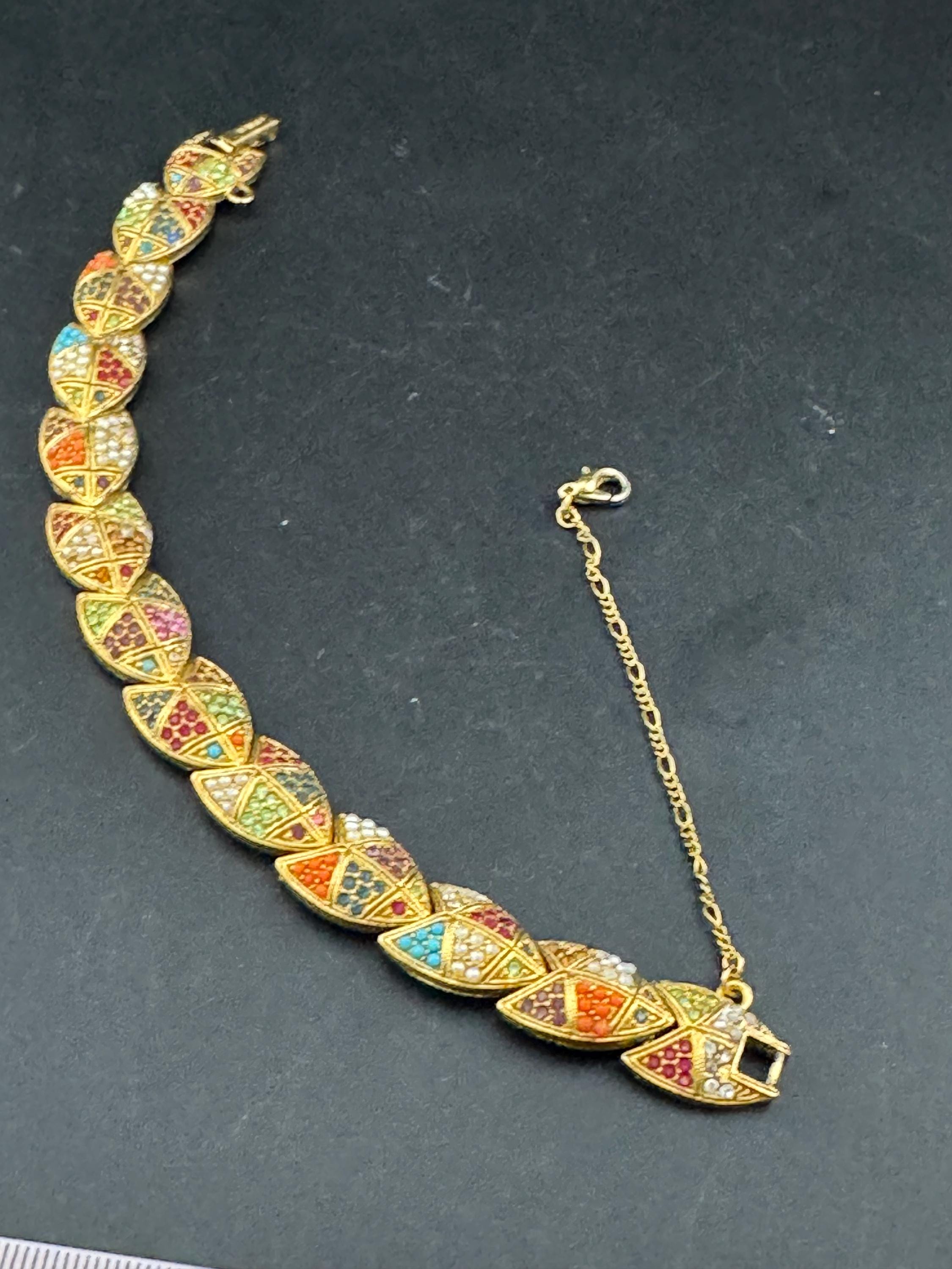 Vintage D’orlan Susan Caplan 22ct triple gold plated rainbow Swarovski crystal bracelet, signed