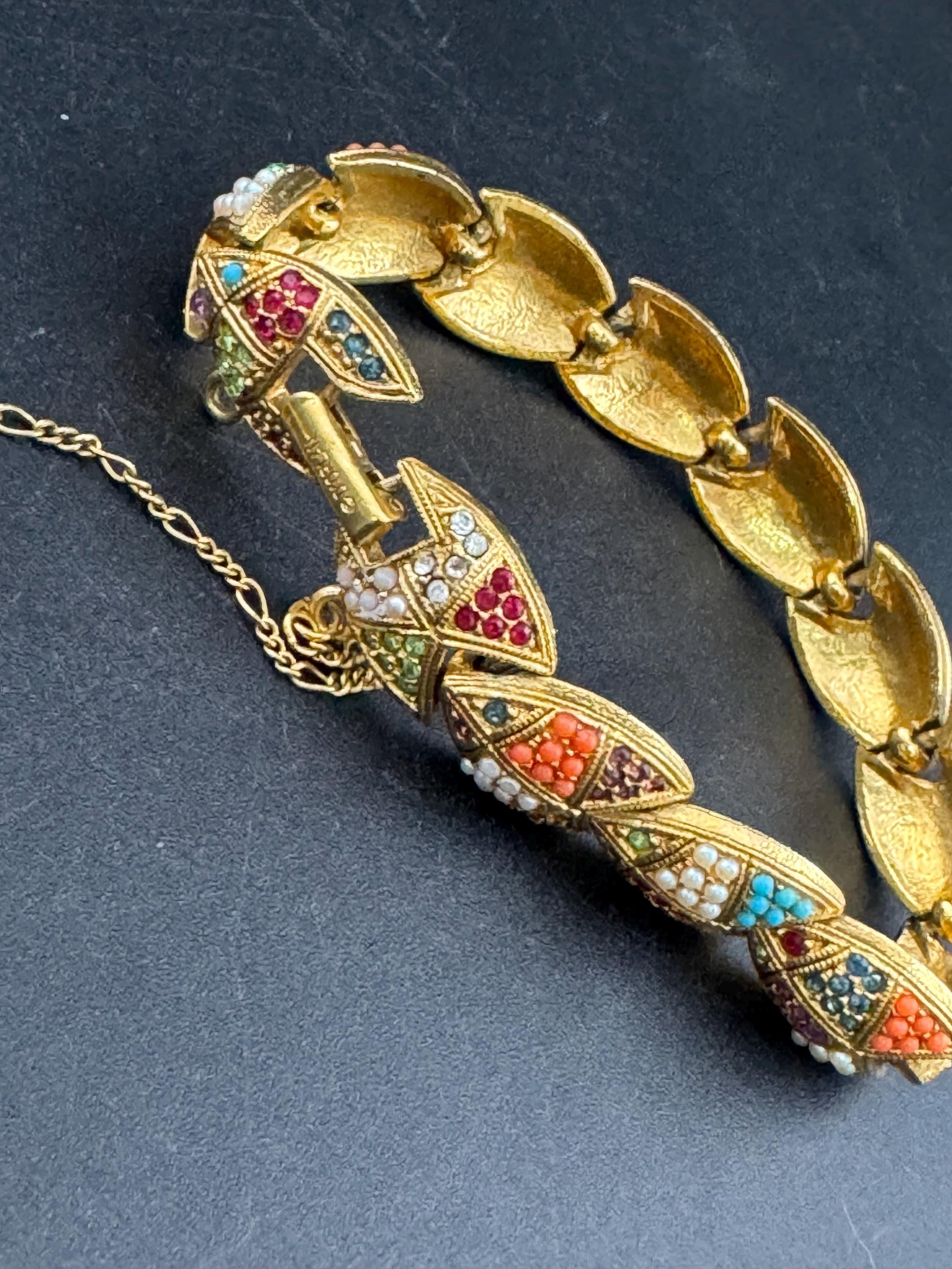 Vintage D’orlan Susan Caplan 22ct triple gold plated rainbow Swarovski crystal bracelet, signed