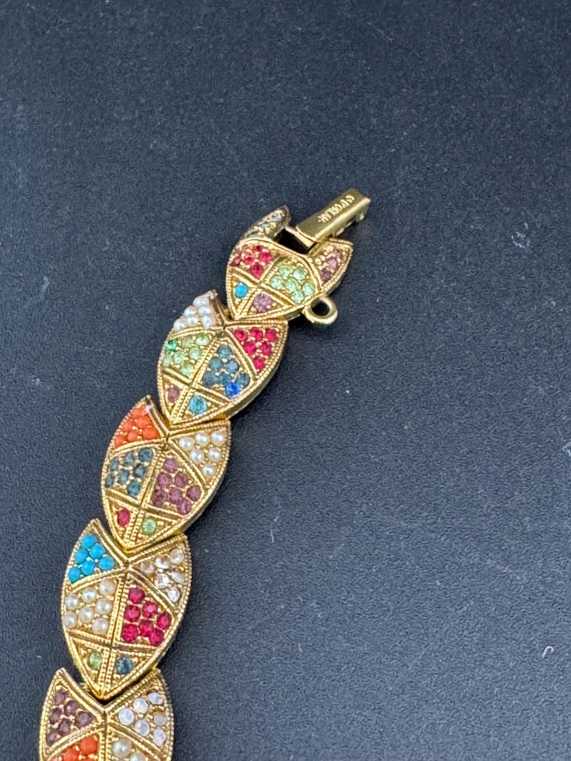Vintage D’orlan Susan Caplan 22ct triple gold plated rainbow Swarovski crystal bracelet, signed