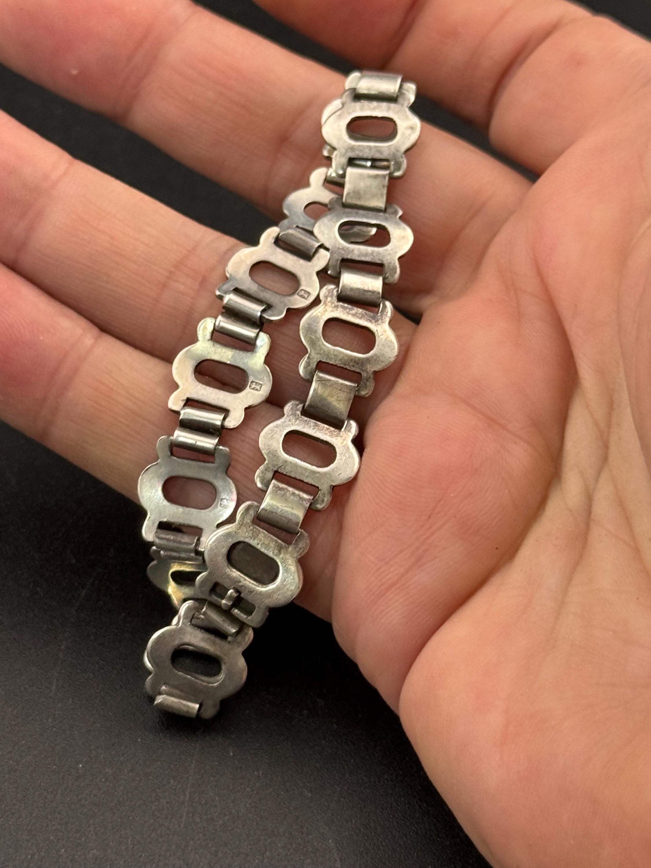 Vintage 925 Sterling silver openwork panel link bracelet 18.5cm 12.9 grams