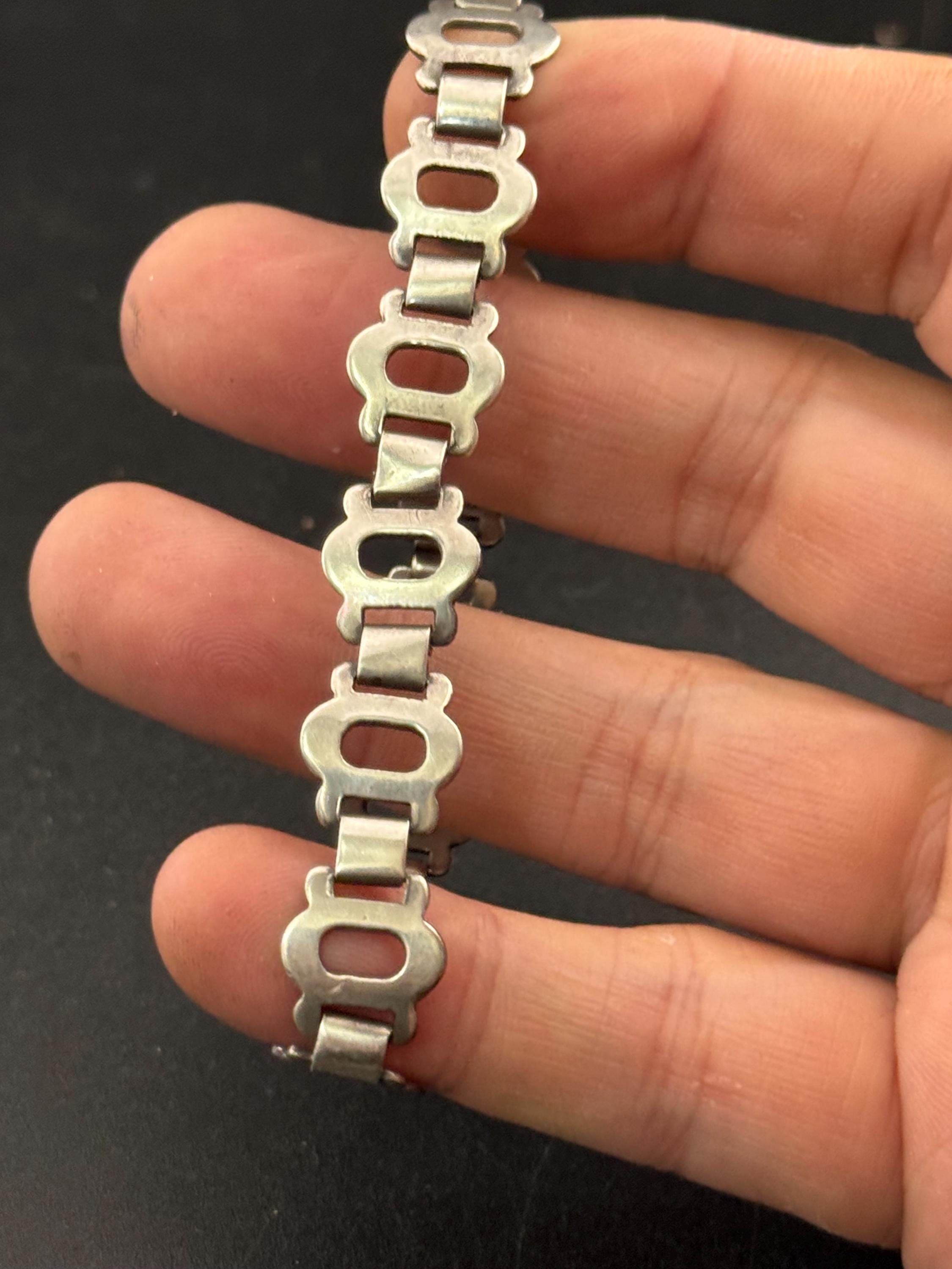 Vintage 925 Sterling silver openwork panel link bracelet 18.5cm 12.9 grams
