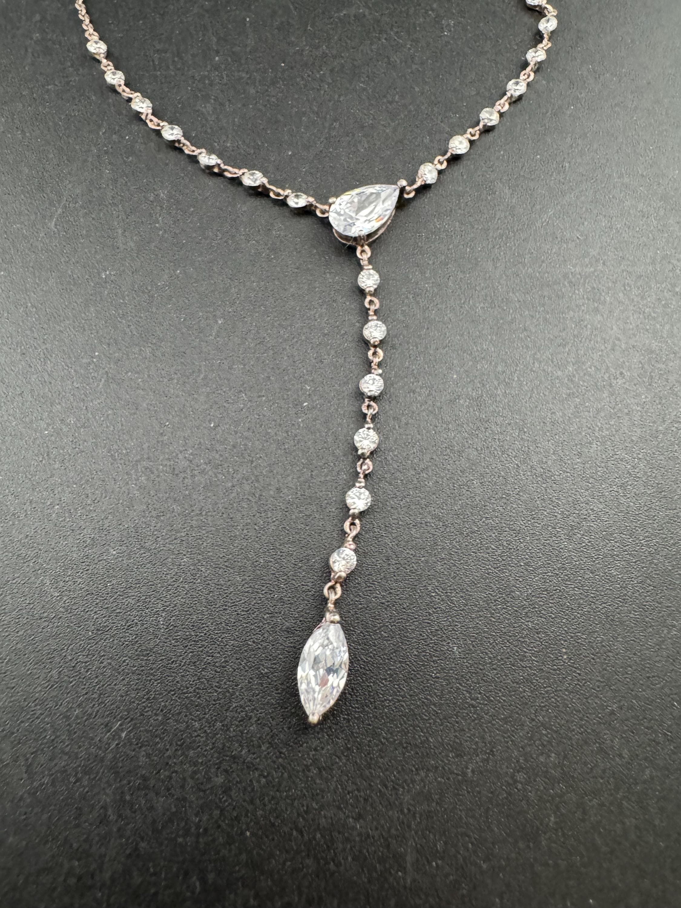 925 sterling silver clear diamanté teardrop water drop pendant chain necklace