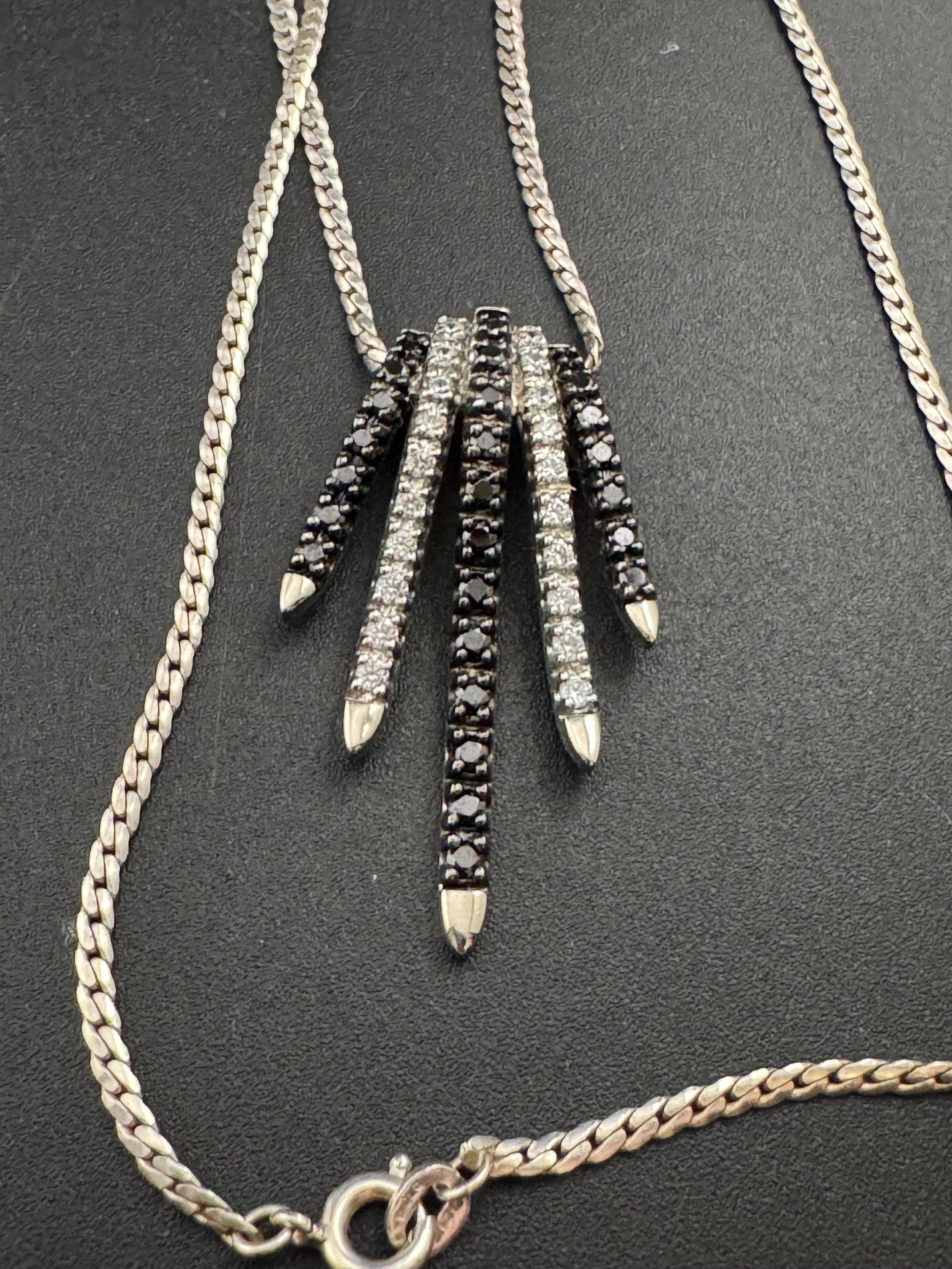 925 Sterling silver black and clear diamanté gem set pendant necklace 18” chain
