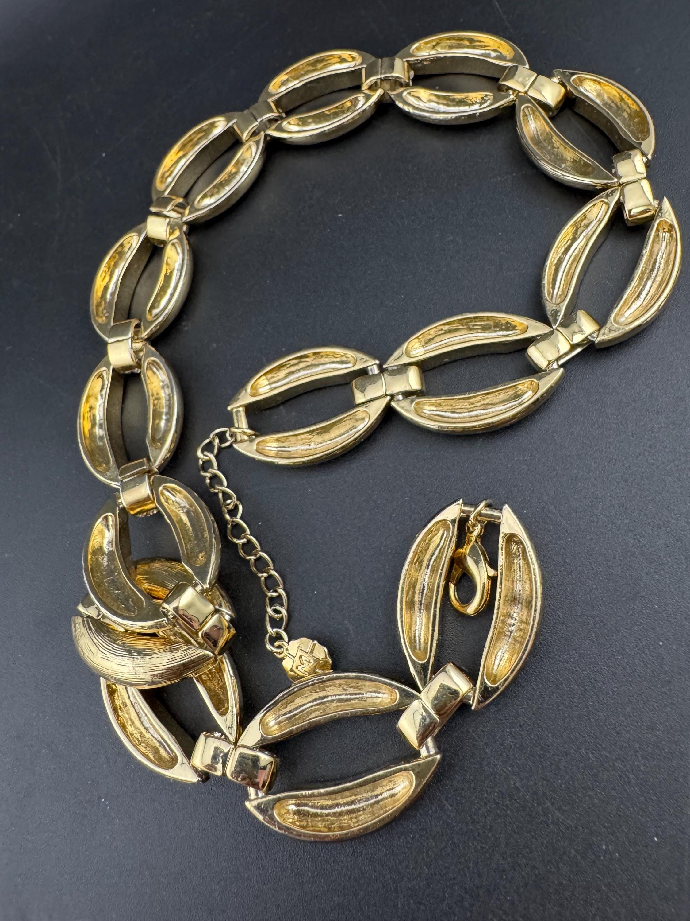 90s Gold Tone Diamanté Choker Necklace: Wide Curb Chain Link