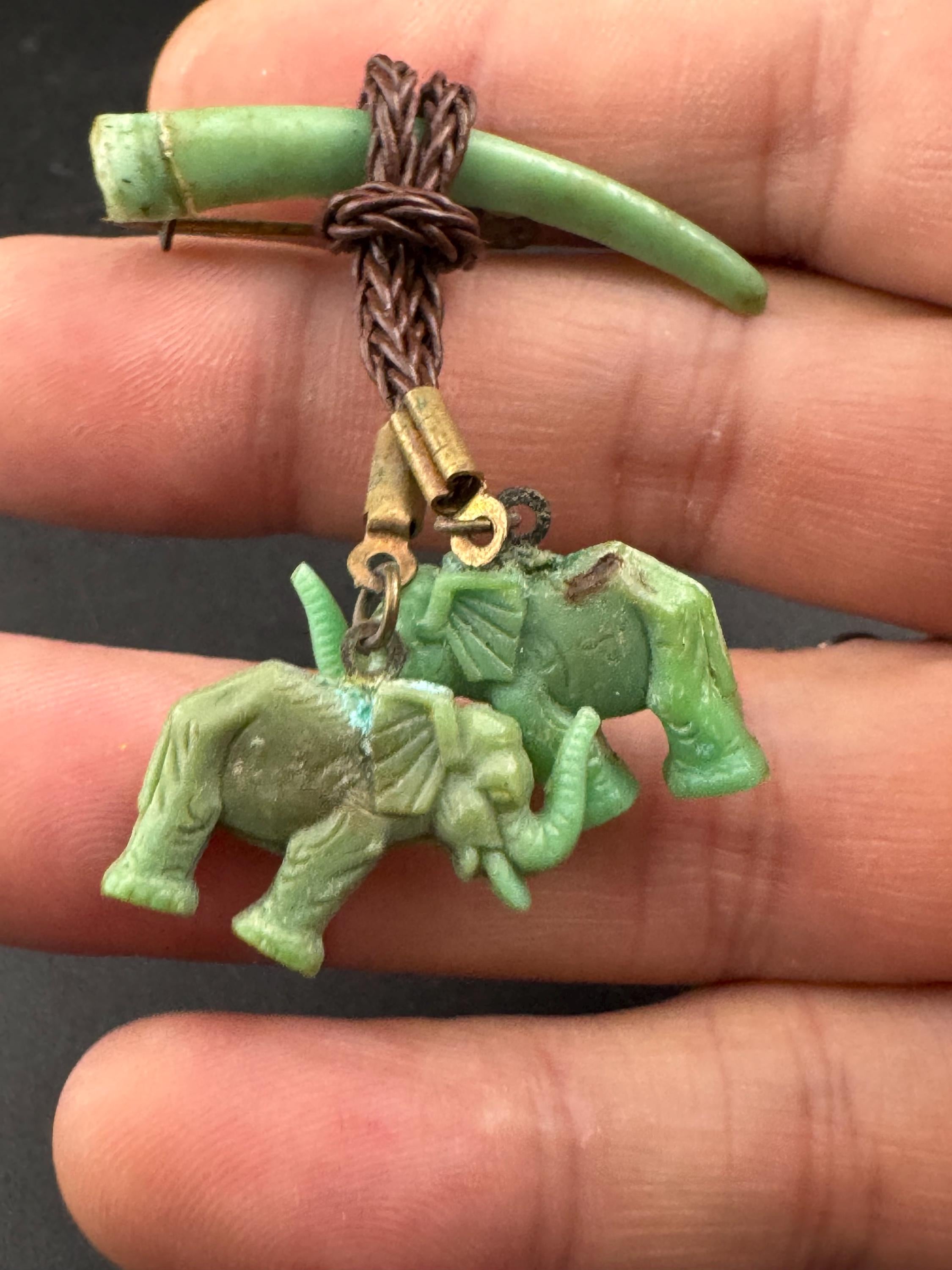 Art Deco Green Elephant Brooch: Vintage Celluloid Pendant, 1930s Kitsch
