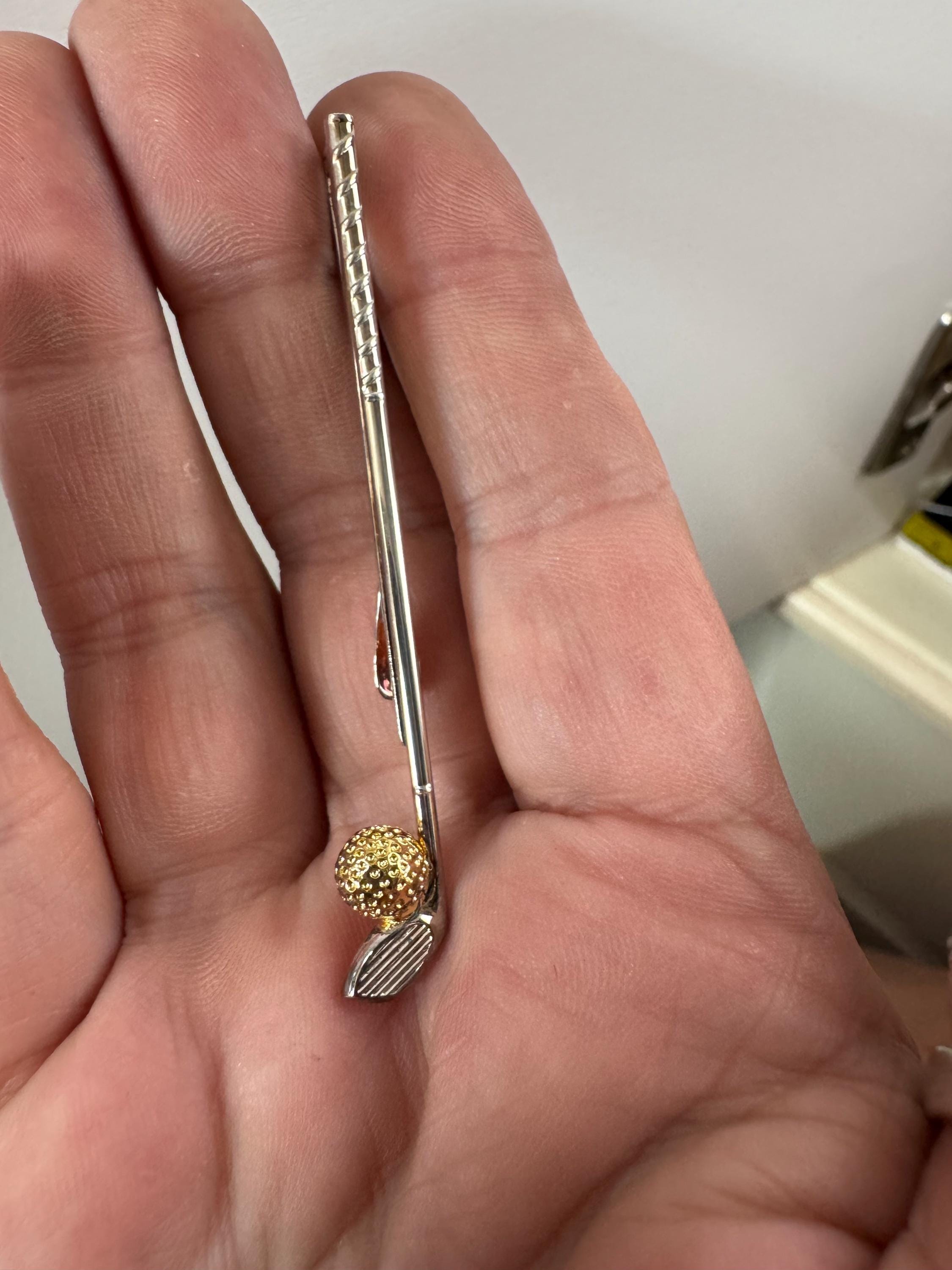 Retro Gold & Silver Tone Golf Tie Clip: Golfer Gift
