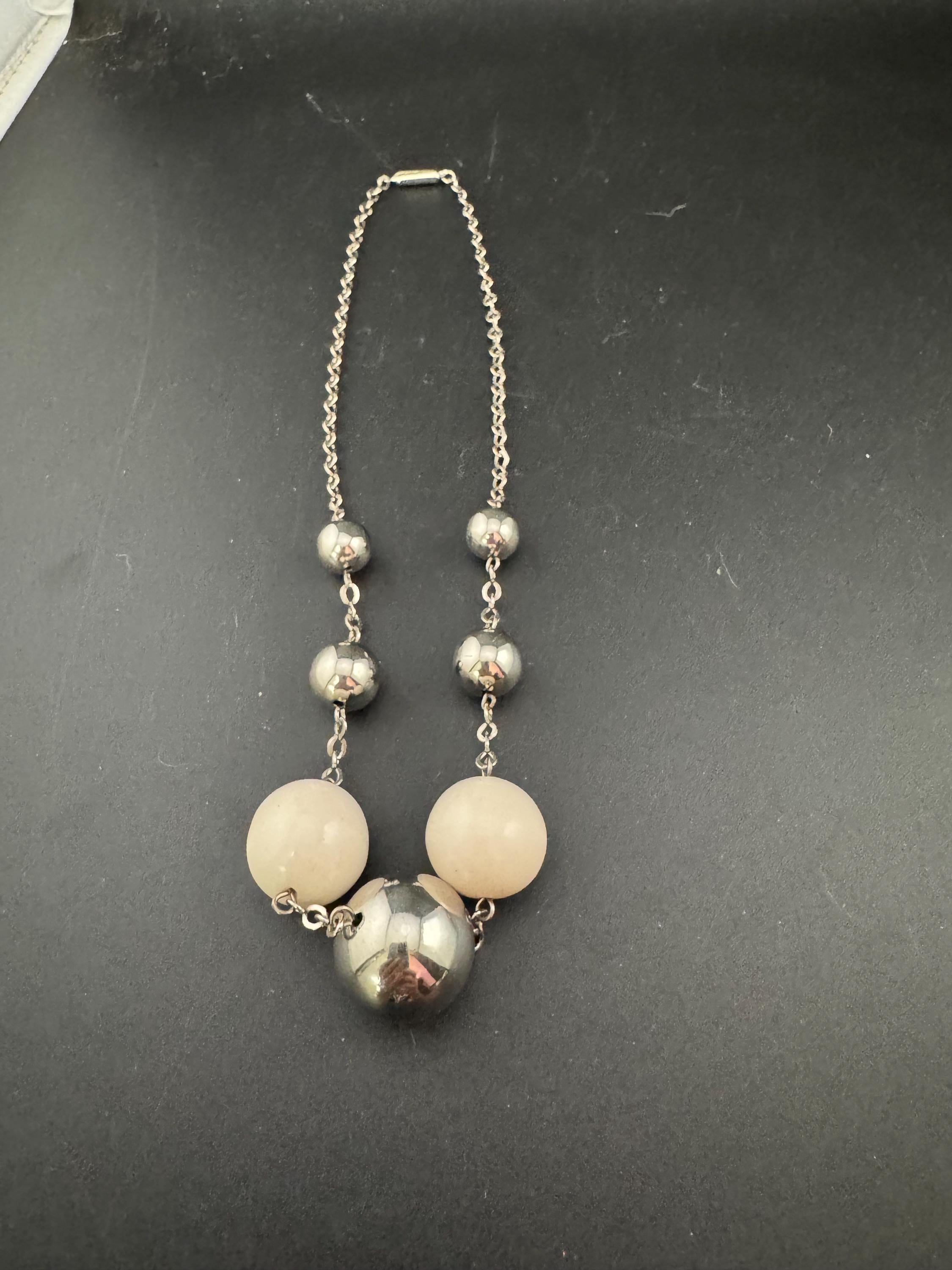 Genuine Czech silver Chromed deep white bead necklace jakob Bengel style