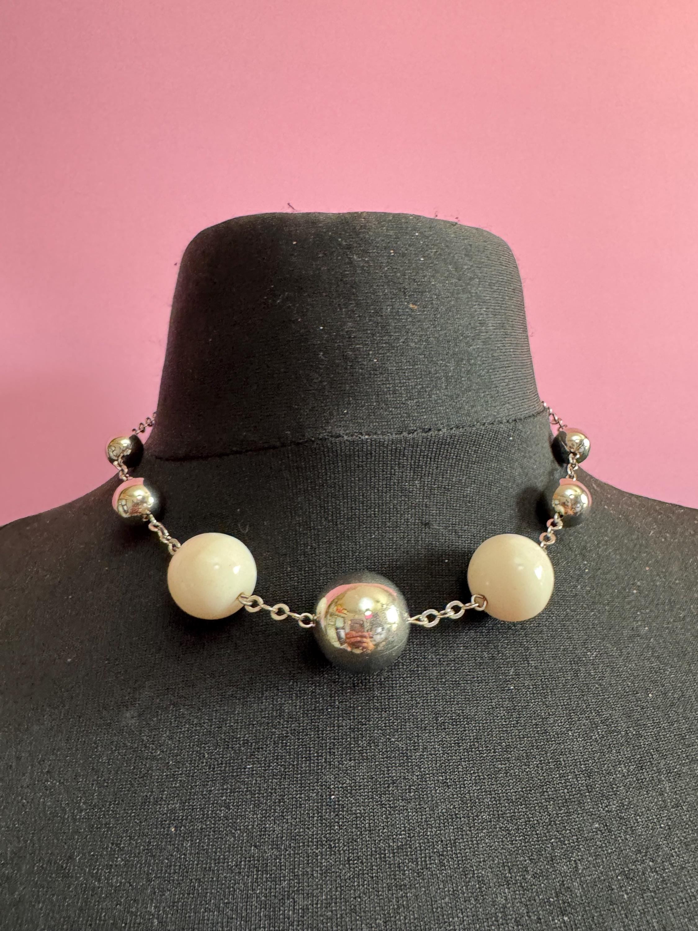 Genuine Czech silver Chromed deep white bead necklace jakob Bengel style