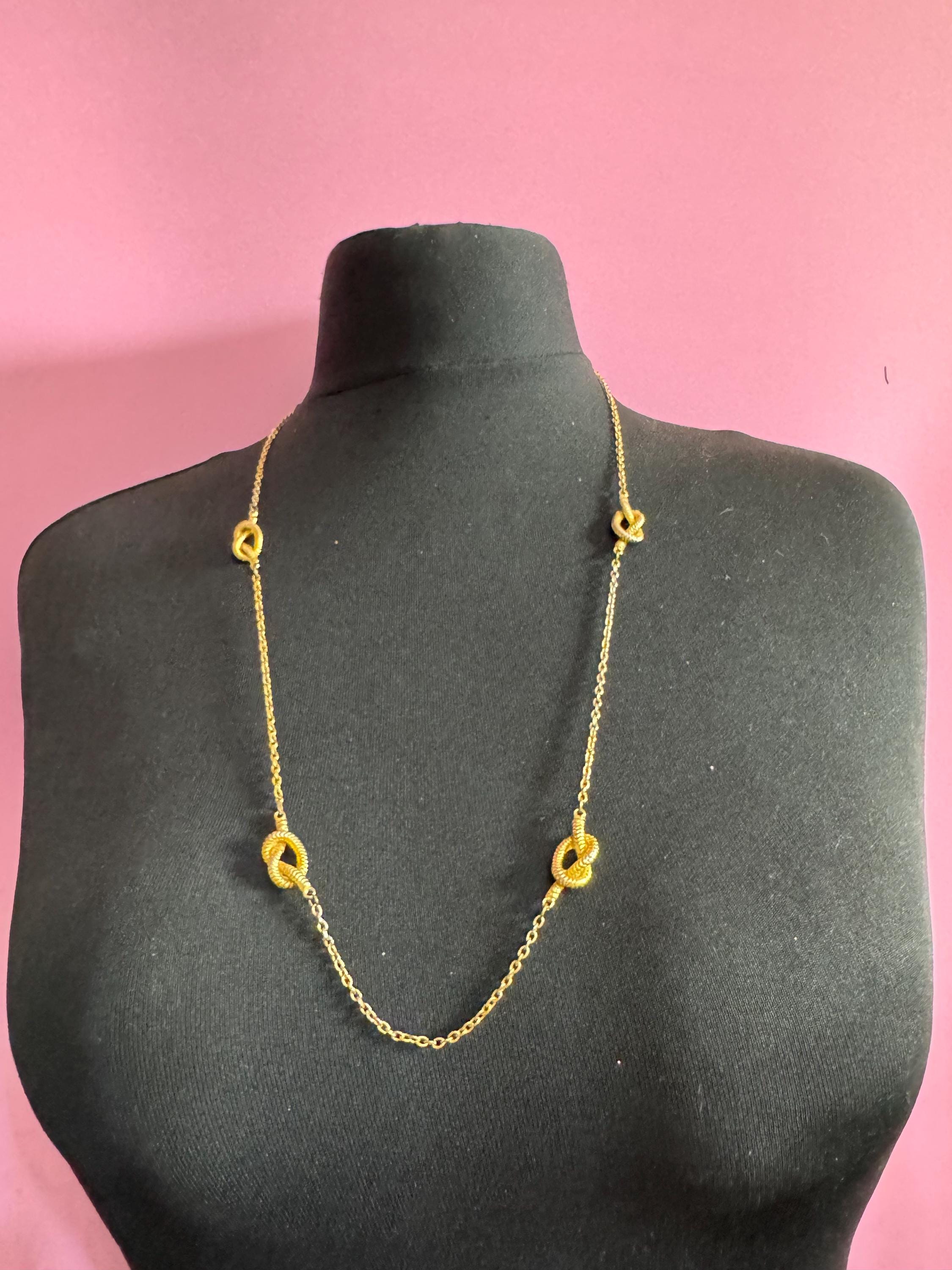 77cm long vintage nautical style gold tone fancy reef knot chain link long necklace