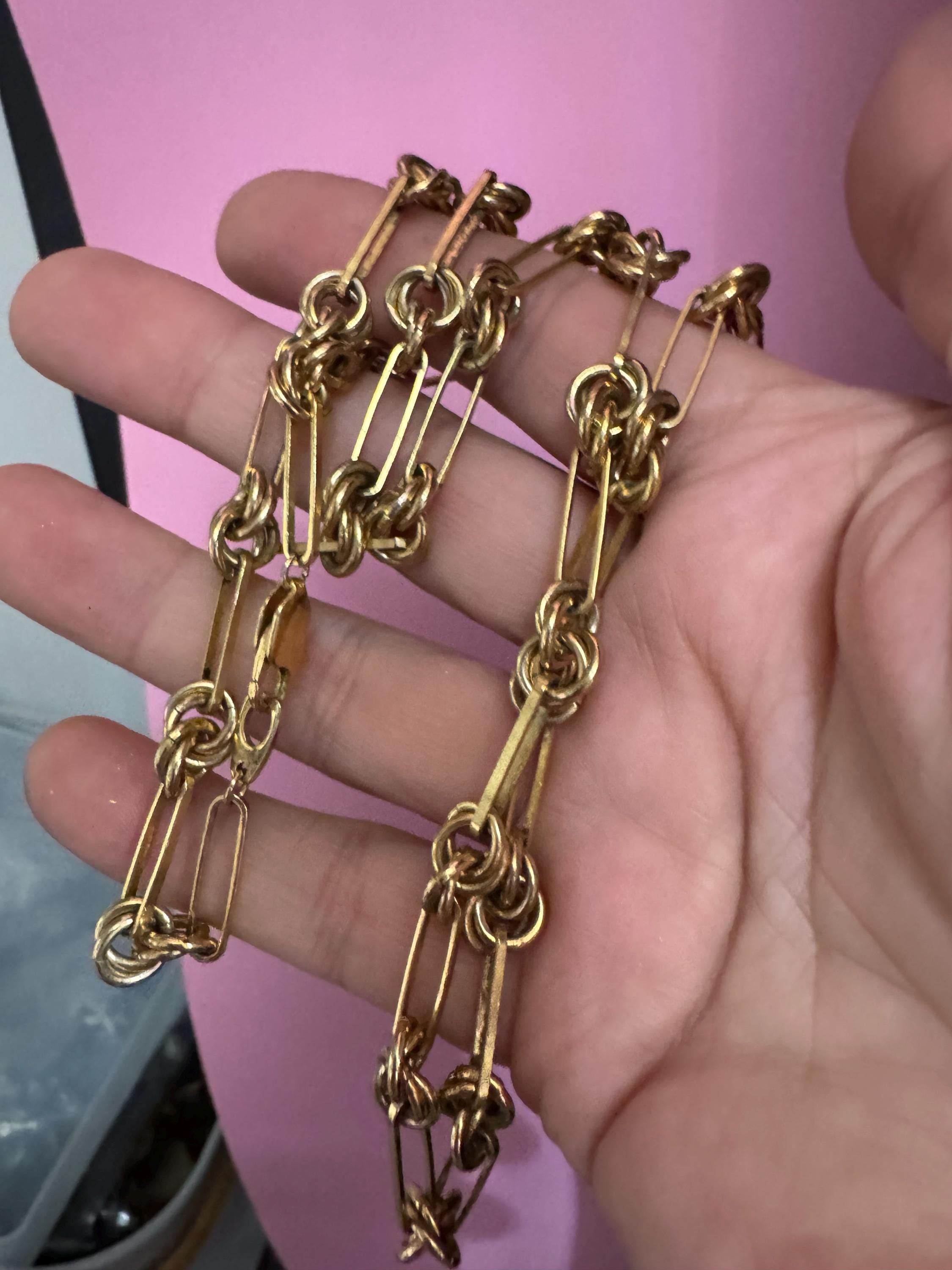 Vintage Nautical Knot Necklace: Gold Tone Chain Link, 76cm