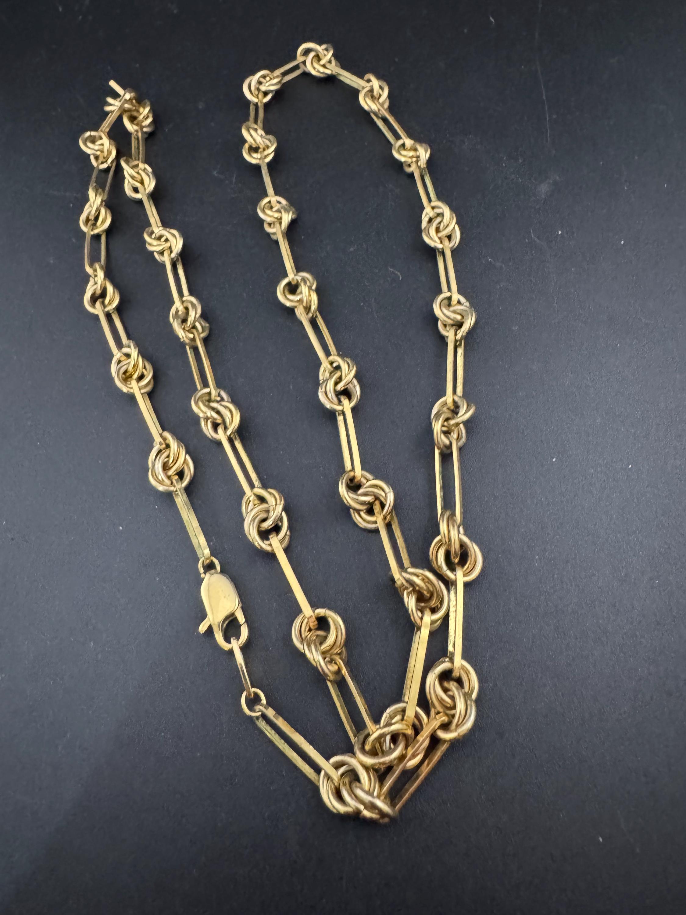 Vintage Nautical Knot Necklace: Gold Tone Chain Link, 76cm