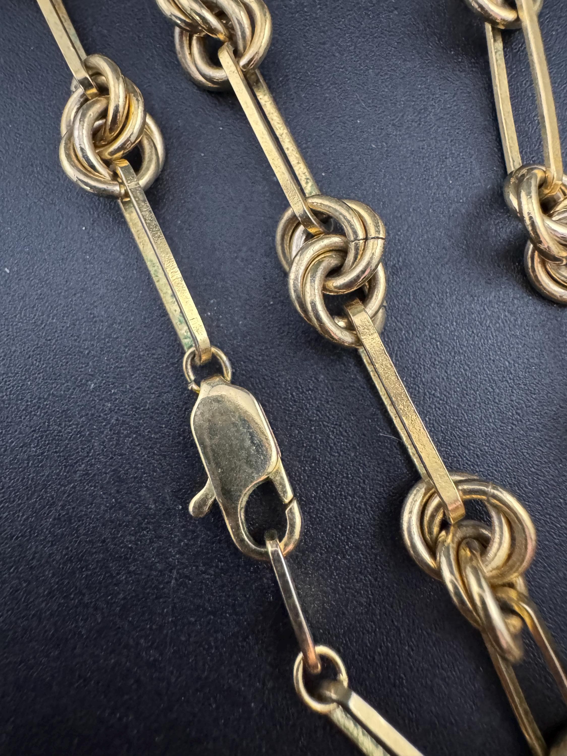 Vintage Nautical Knot Necklace: Gold Tone Chain Link, 76cm