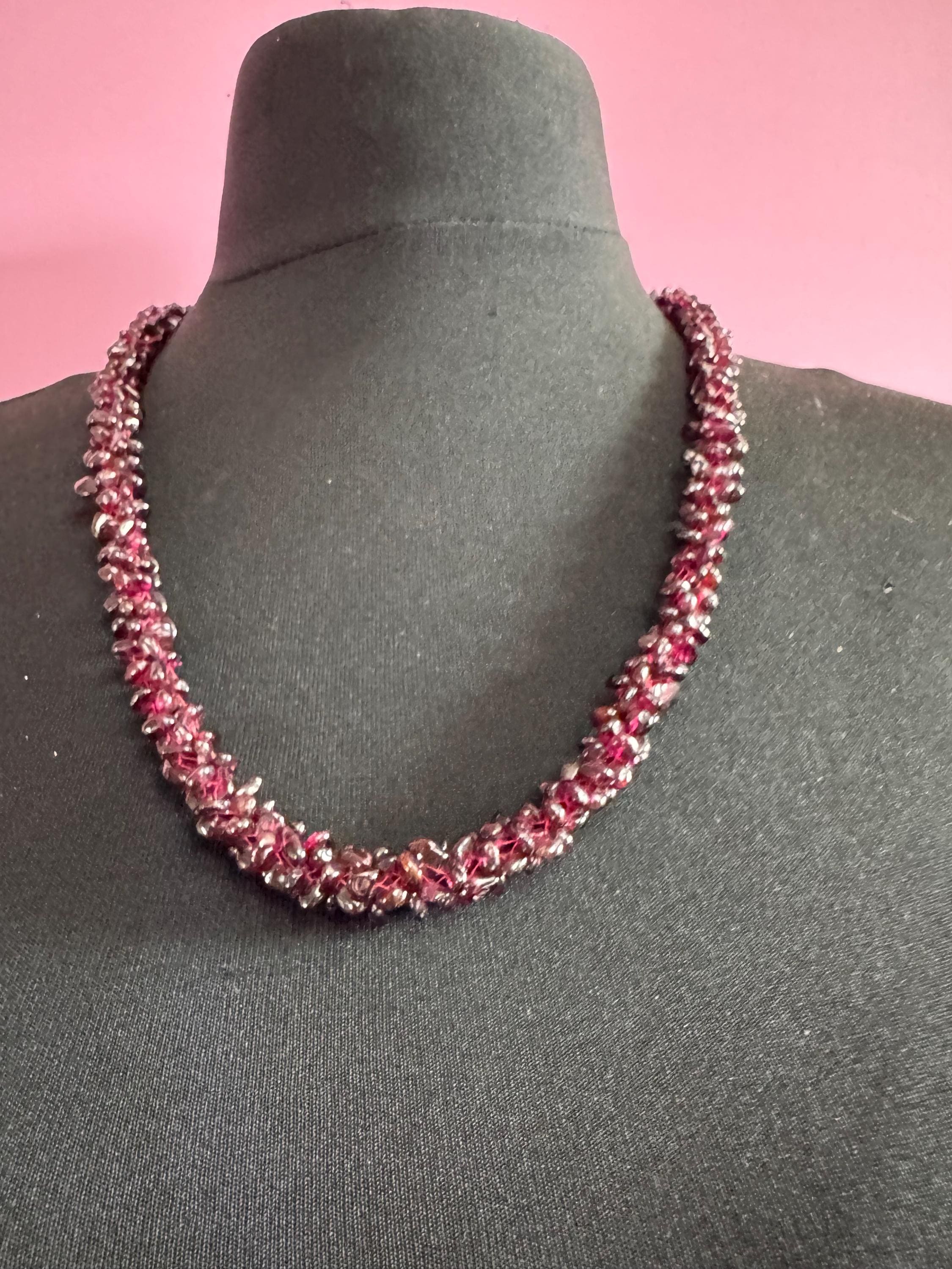 Antique Art Deco natural garnet red purple gemstone beaded necklace 64cm