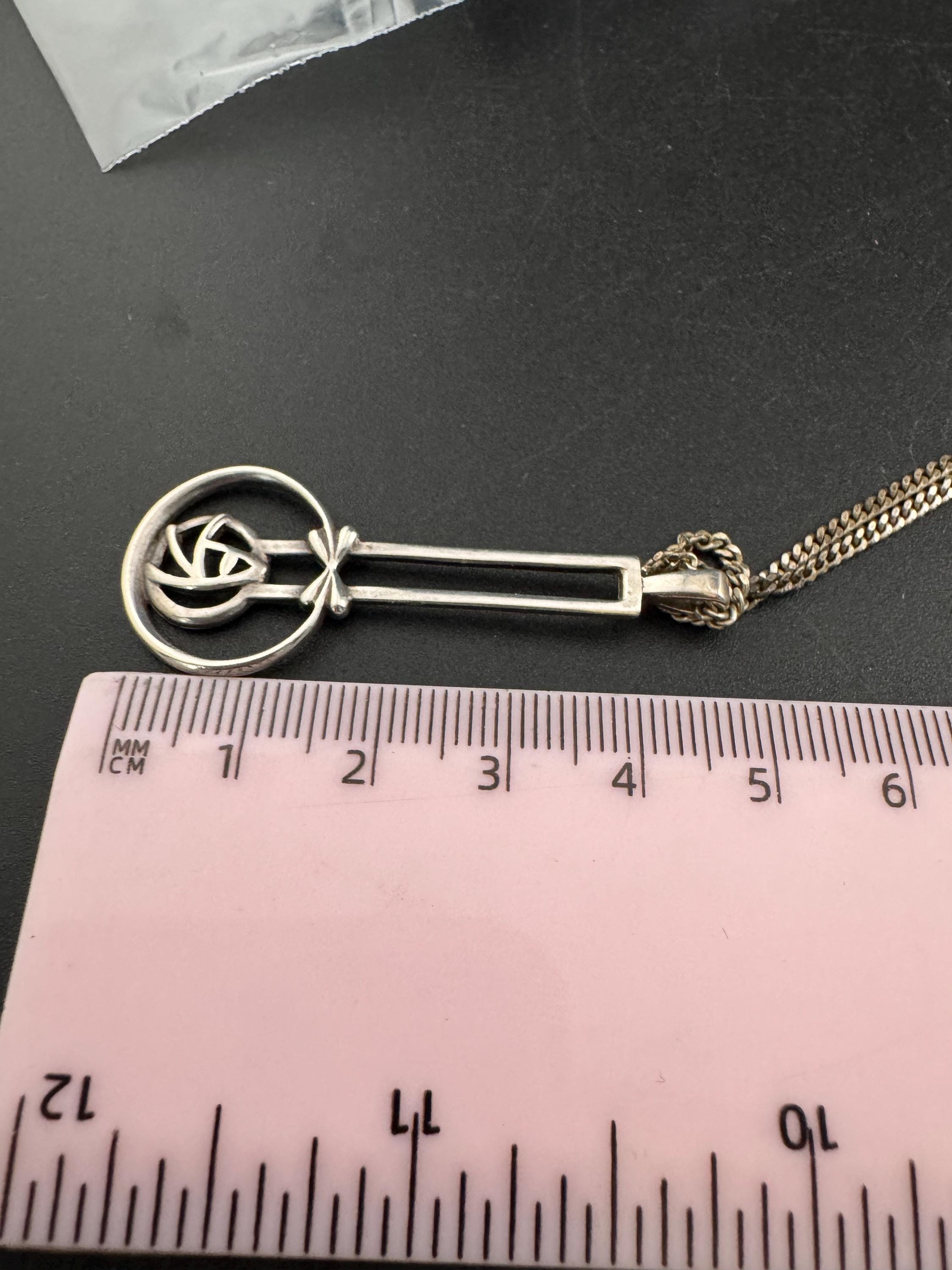 Signed CJL Carrick 925 Silver pendant necklace Charles Rennie Mackintosh style, arts & crafts