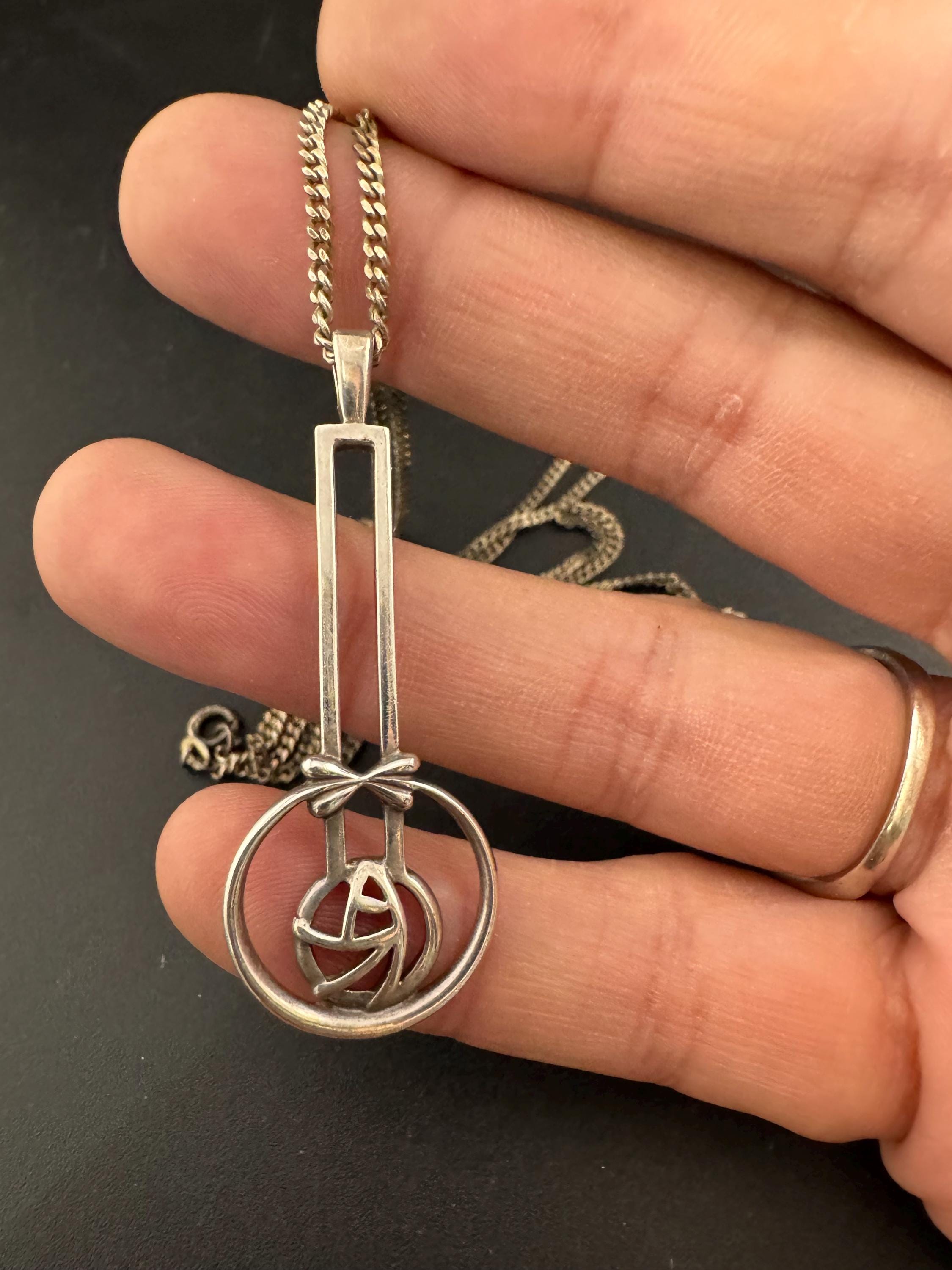 Signed CJL Carrick 925 Silver pendant necklace Charles Rennie Mackintosh style, arts & crafts