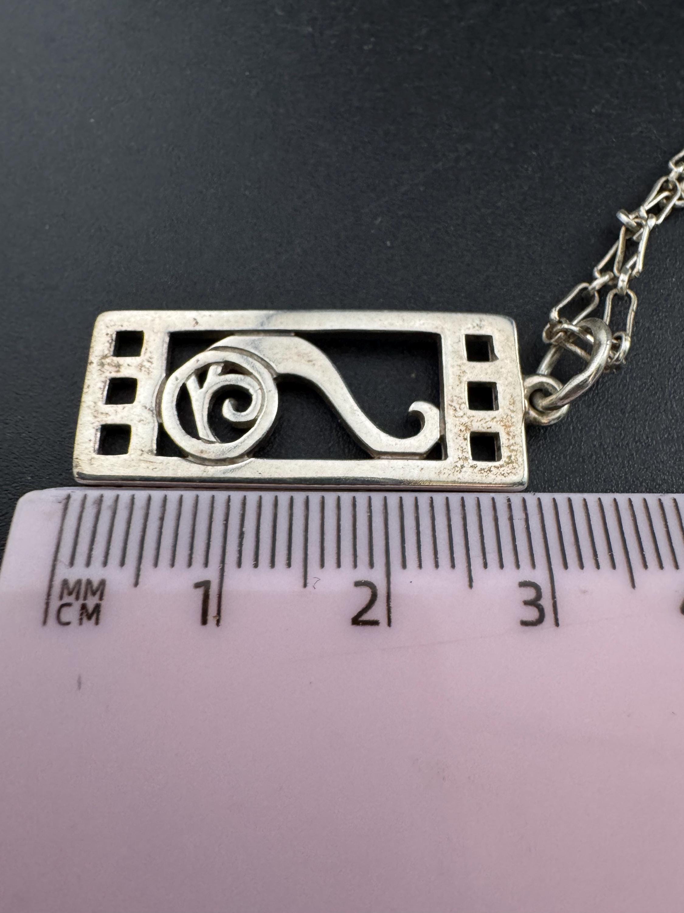 925 Silver pendant necklace Charles Rennie Mackintosh style, arts & crafts, full set of hallmarks