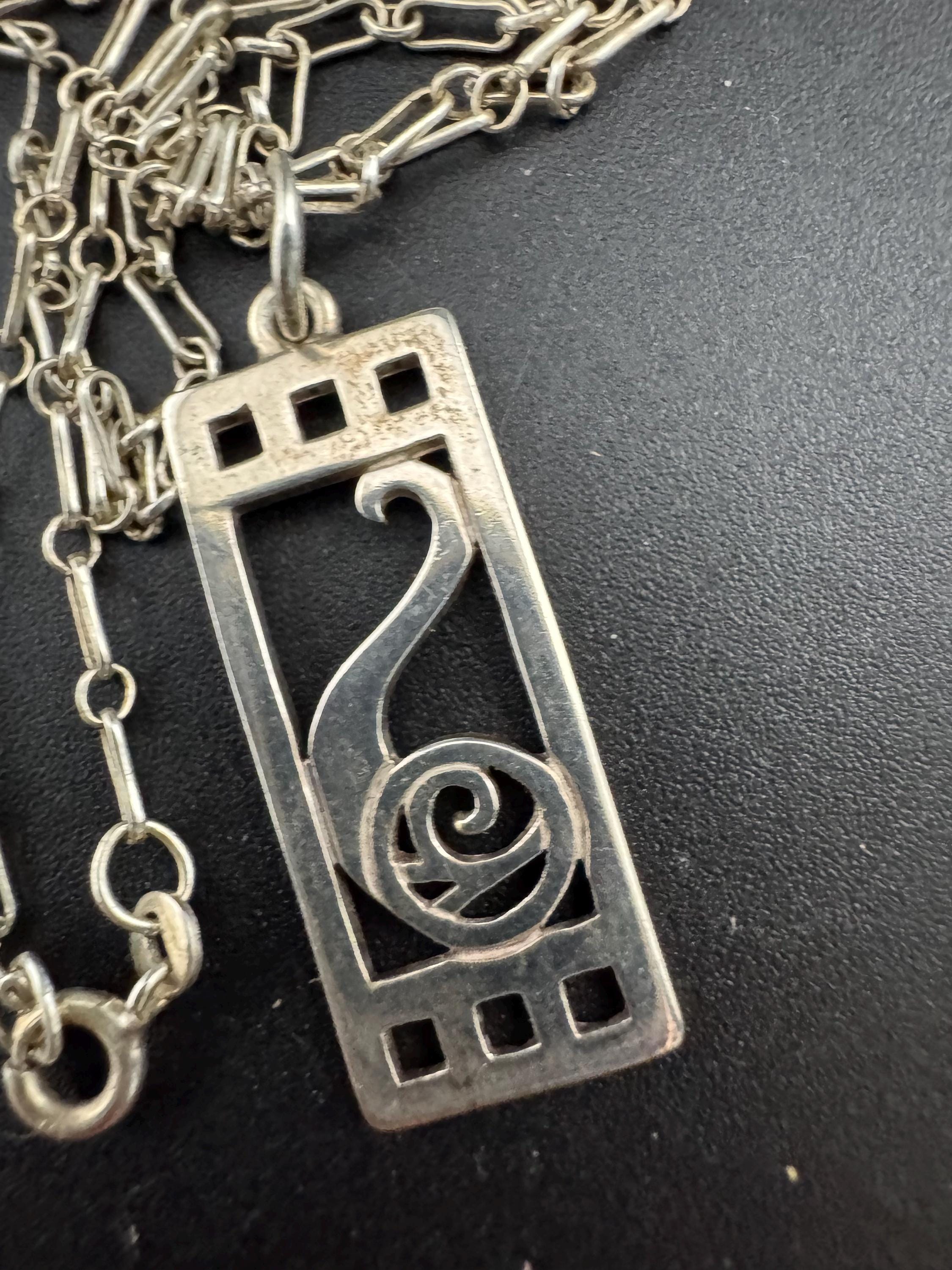 925 Silver pendant necklace Charles Rennie Mackintosh style, arts & crafts, full set of hallmarks