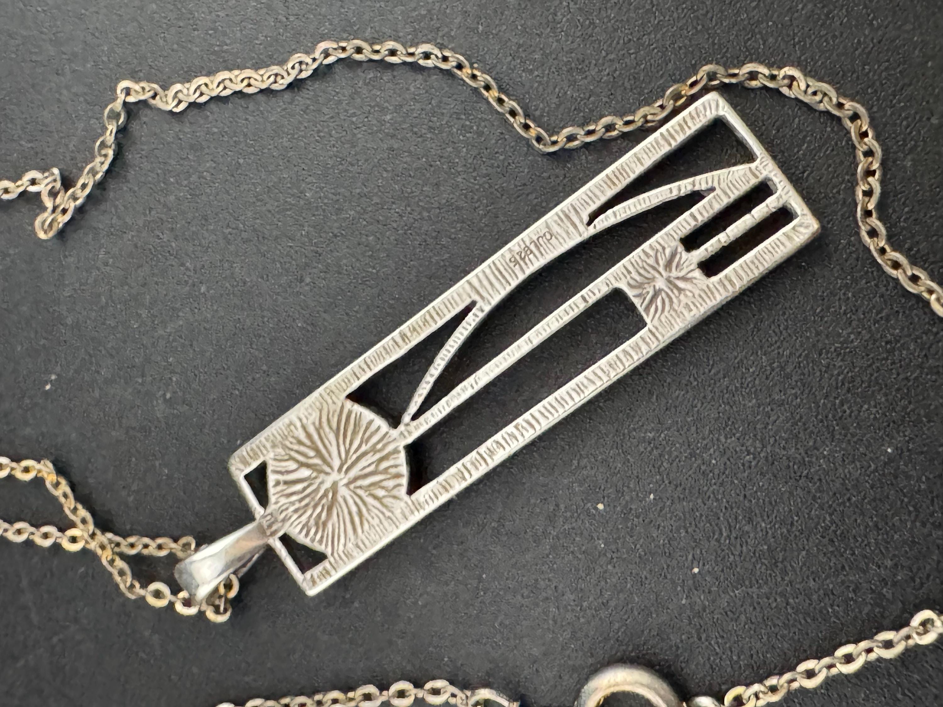 Signed CJL Carrick 925 sterling Silver pendant necklace Charles Rennie Mackintosh style, arts & crafts