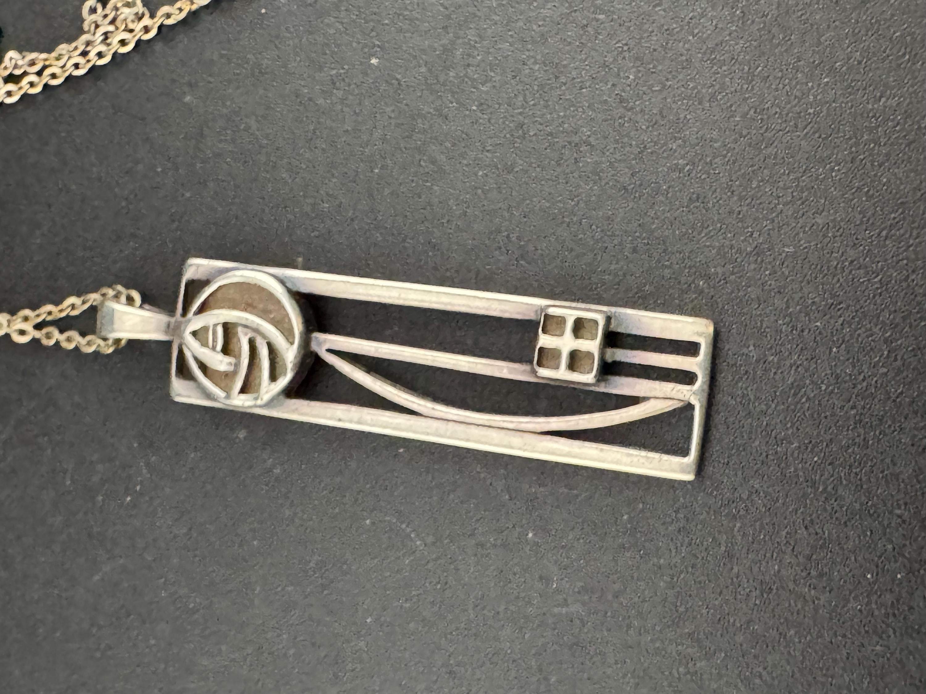 Signed CJL Carrick 925 sterling Silver pendant necklace Charles Rennie Mackintosh style, arts & crafts