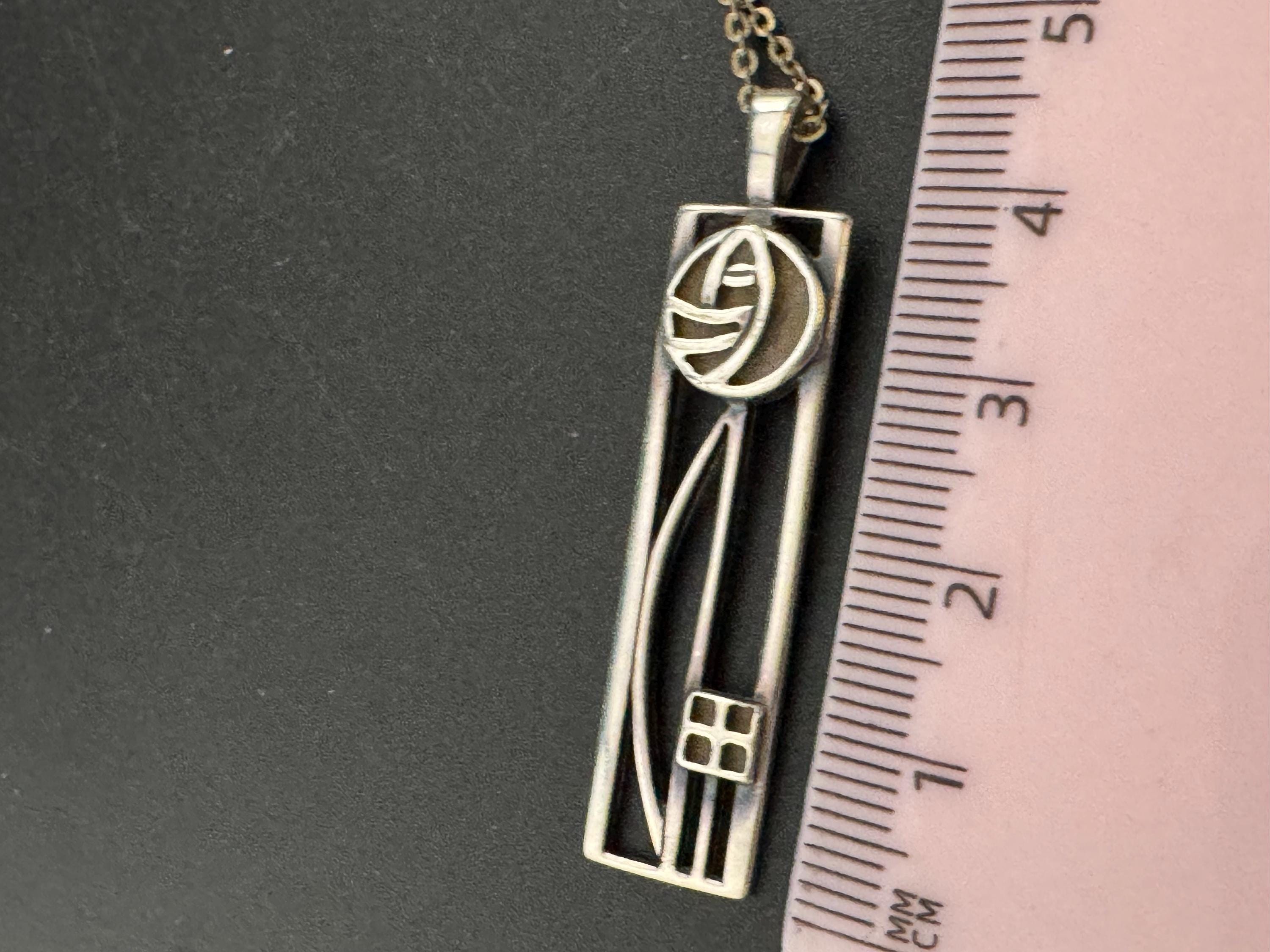 Signed CJL Carrick 925 sterling Silver pendant necklace Charles Rennie Mackintosh style, arts & crafts