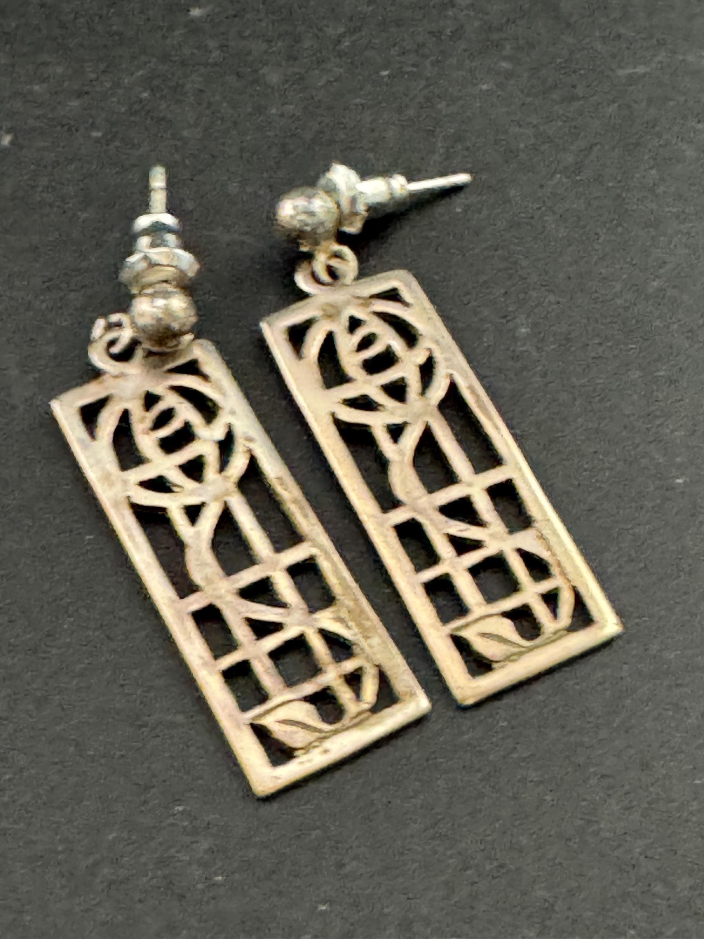 Vintage Sterling Silver Dangle Earrings: Arts & Crafts, London Hallmarks