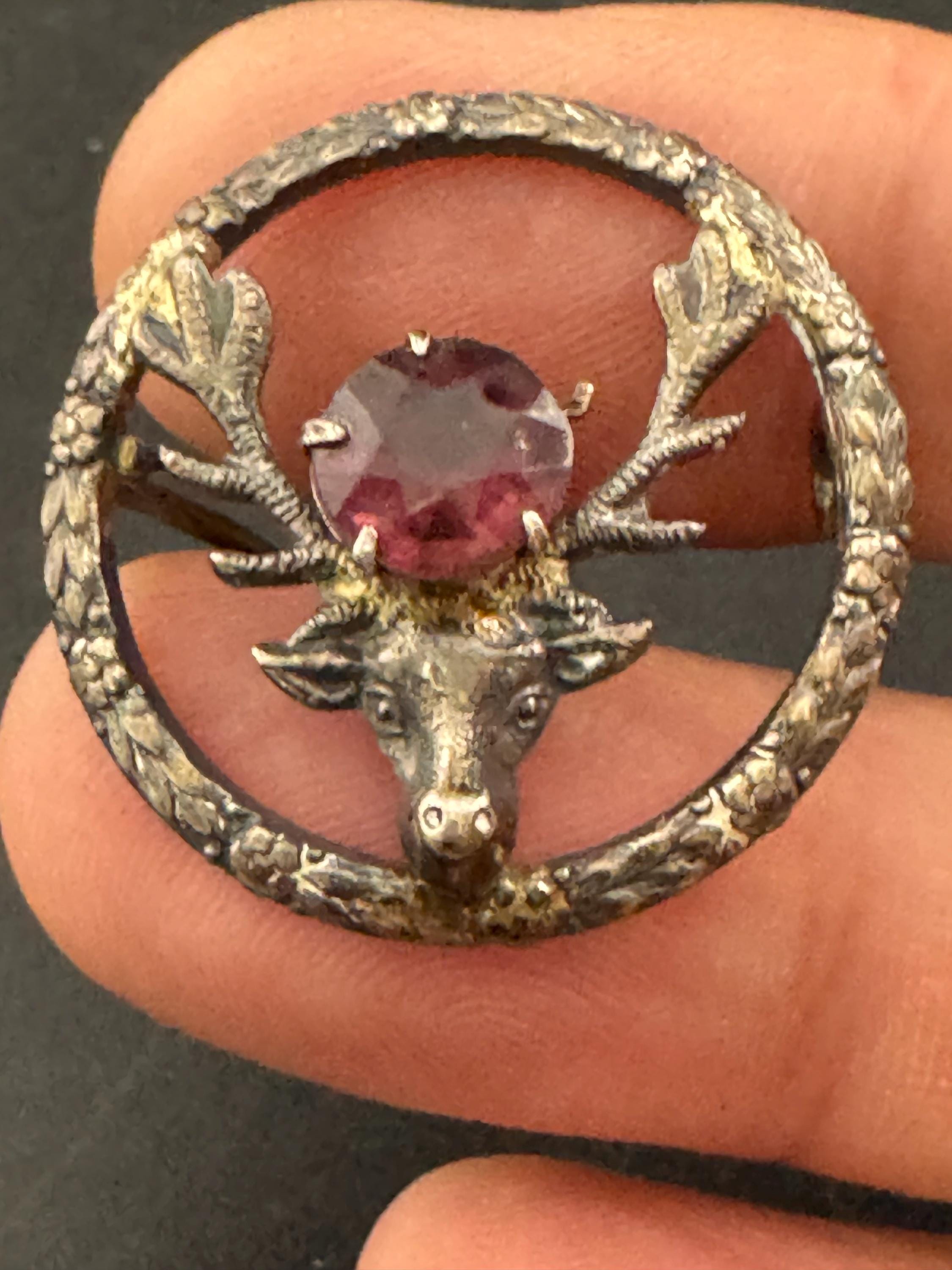 Signed WBS sterling silver 925 amethyst Gemstone highland stag brooch 4.1gm
