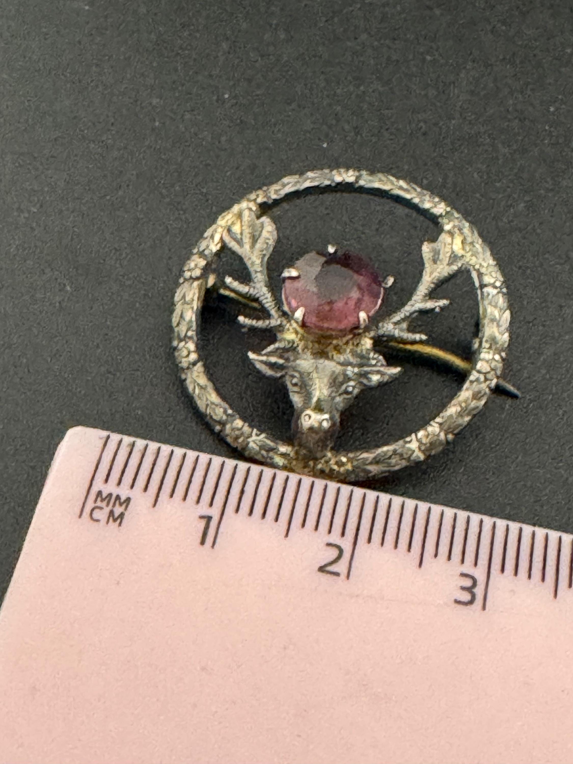 Signed WBS sterling silver 925 amethyst Gemstone highland stag brooch 4.1gm