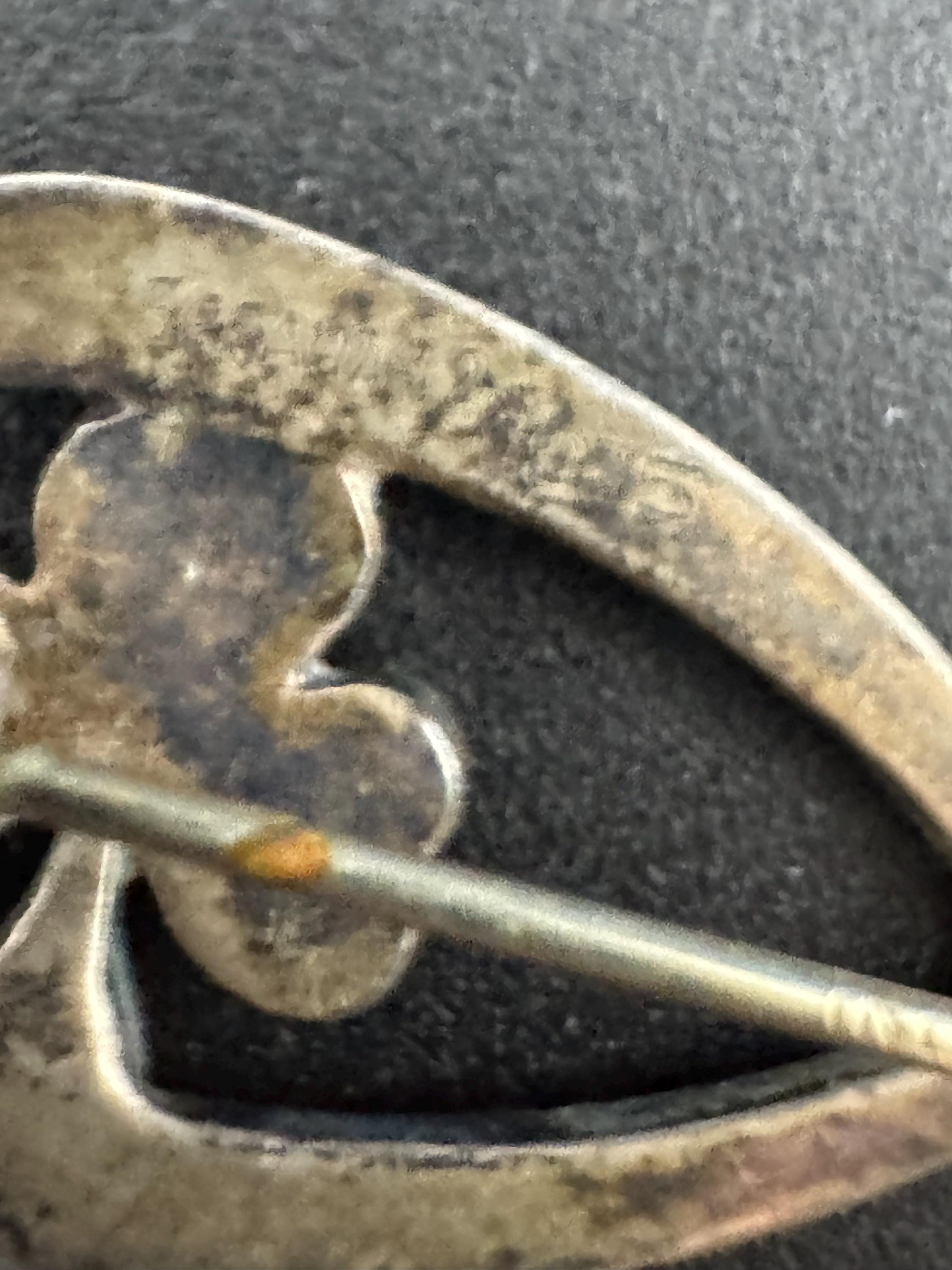 Signed Irish Lucky Wishbone Good Luck 935 sterling silver Connemara marble and marcasite brooch