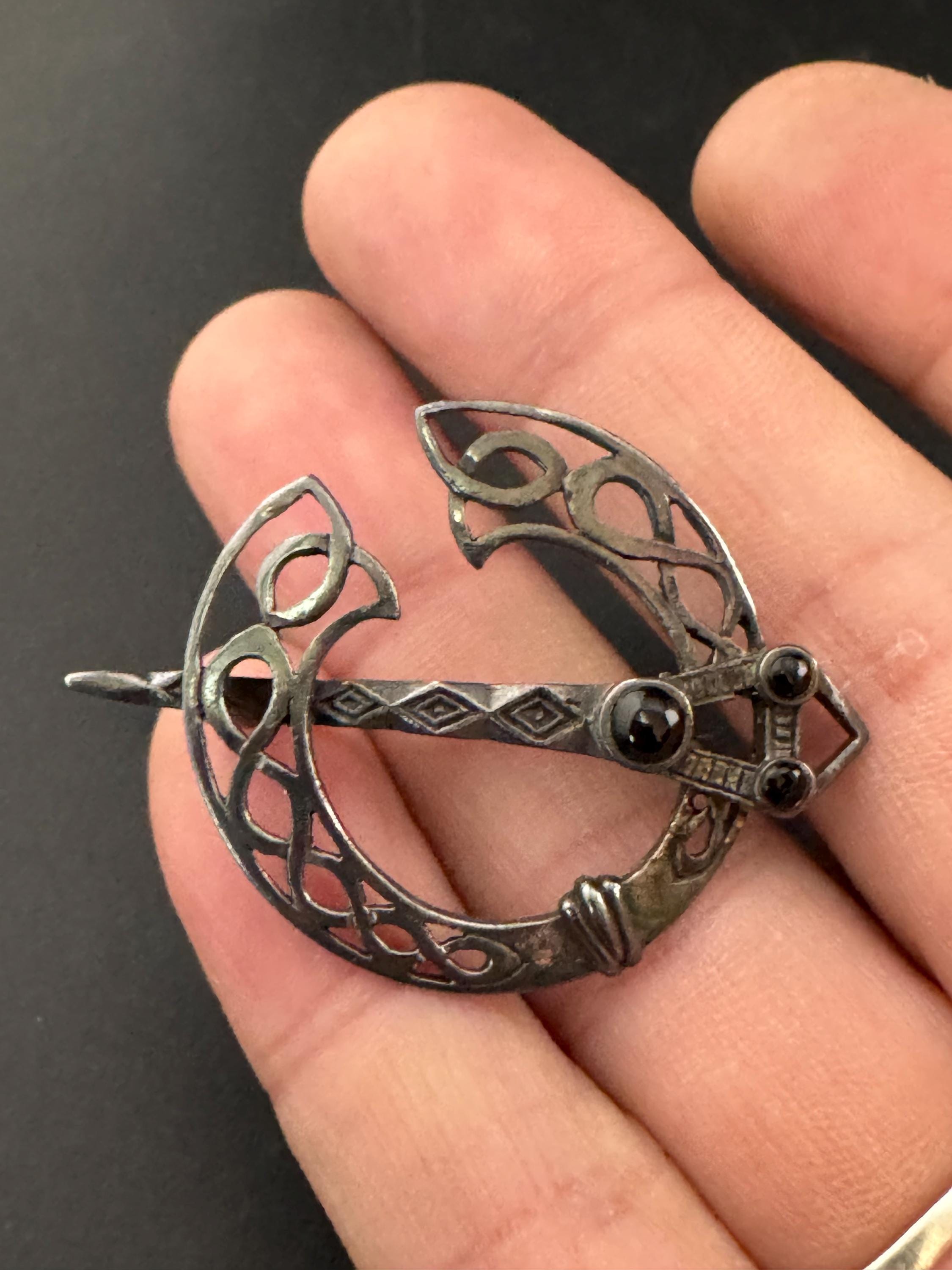 Sterling Silver Celtic Brooch: Art Nouveau Sword with Onyx