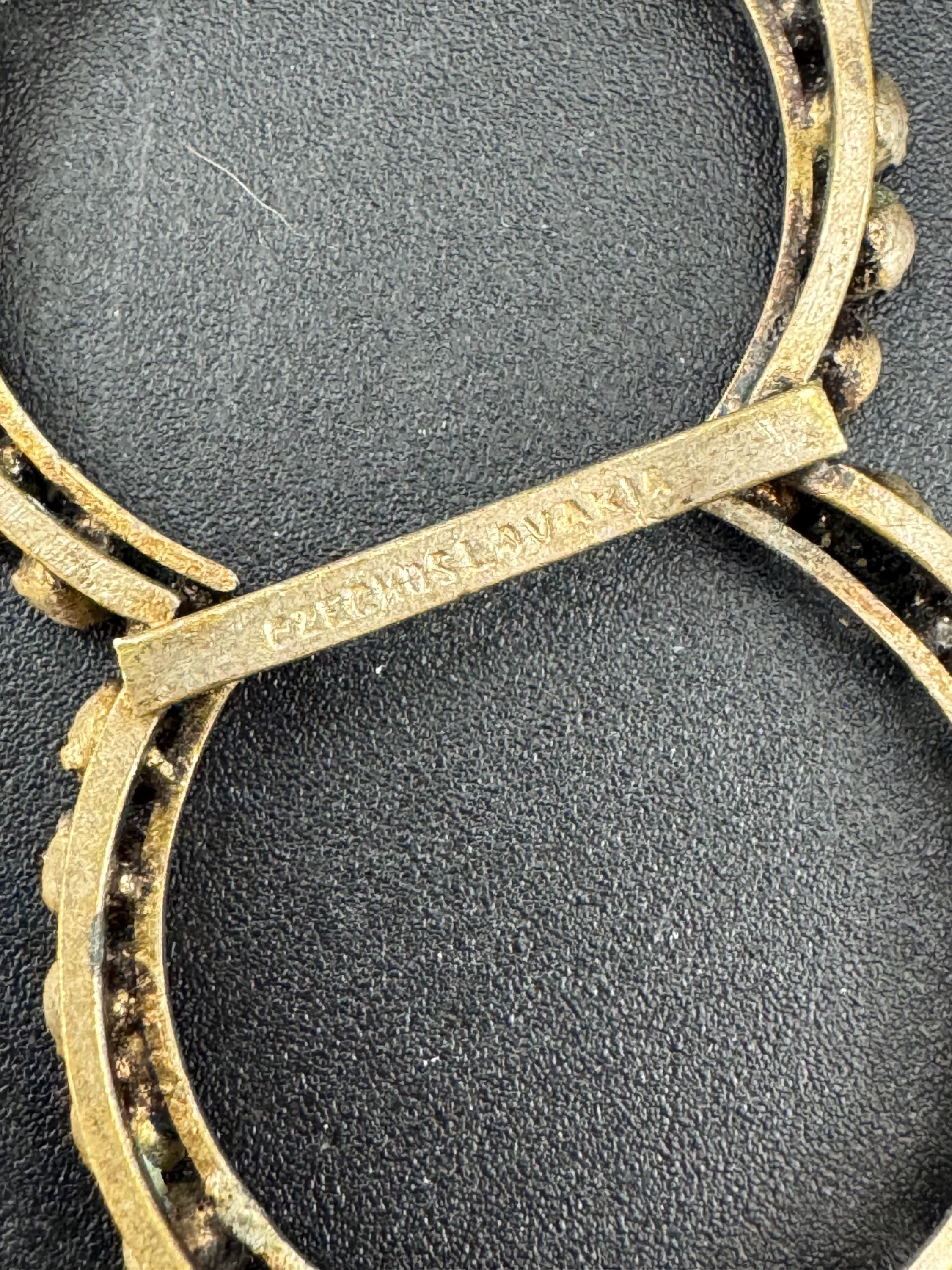 vintage Czech gold tone claw set Clear Glass Diamante double loop Belt Buckle, old paste rhinestone Wedding Sash Adornment choker Fitting