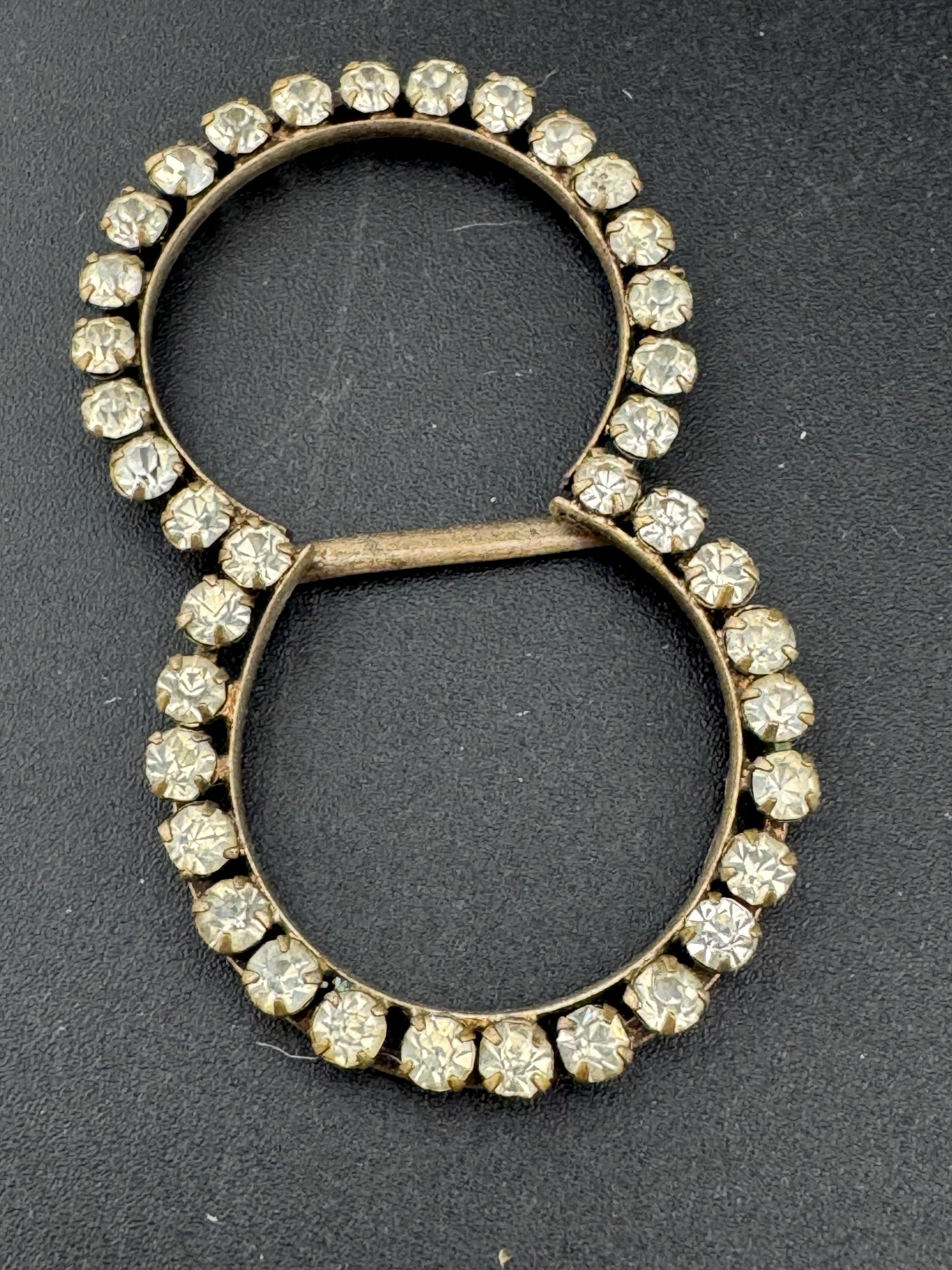 vintage Czech gold tone claw set Clear Glass Diamante double loop Belt Buckle, old paste rhinestone Wedding Sash Adornment choker Fitting