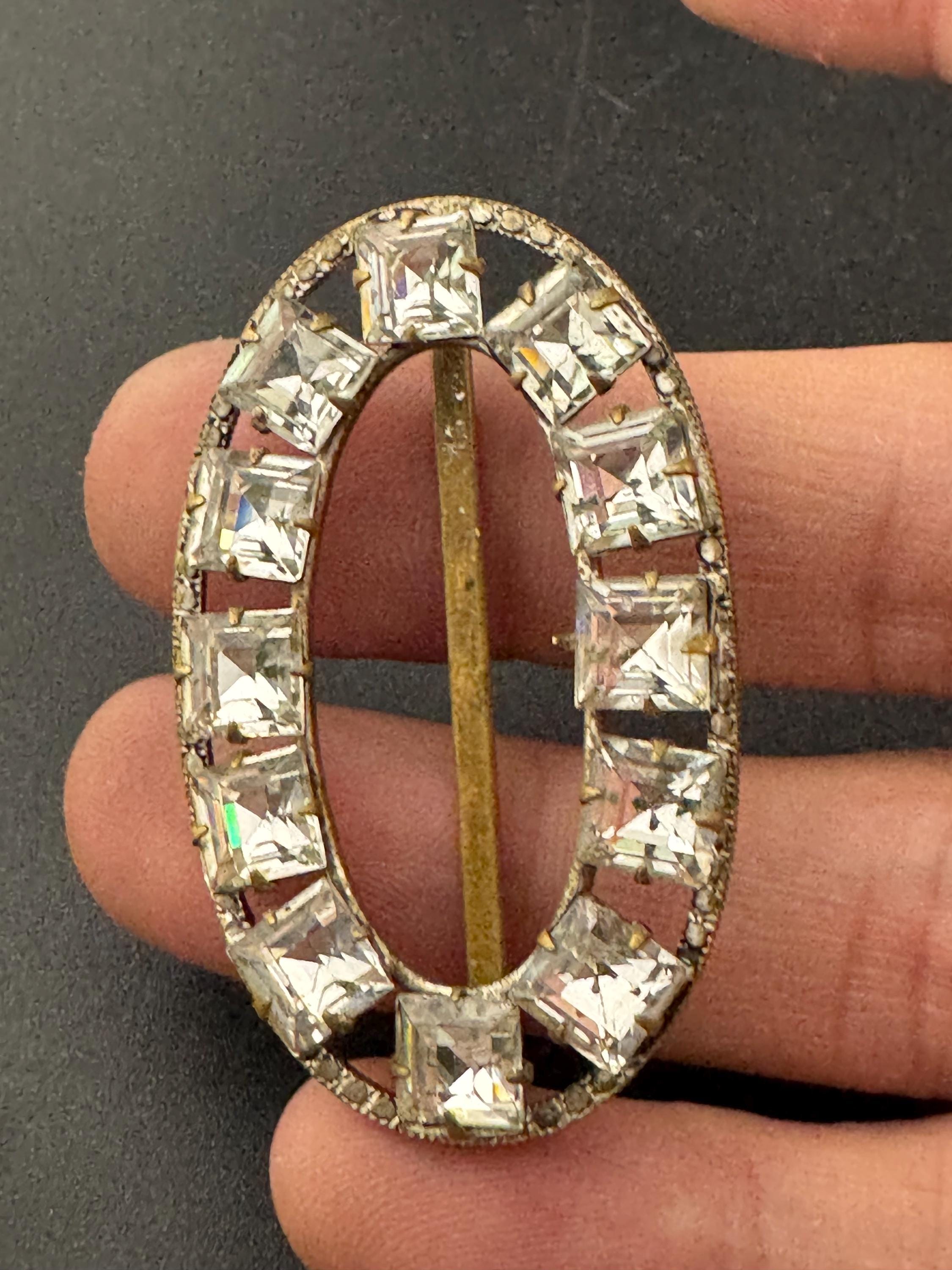 vintage Czech gold tone claw set square Clear Glass Diamante Belt Buckle, old paste rhinestone Wedding Adornment choker Fitting